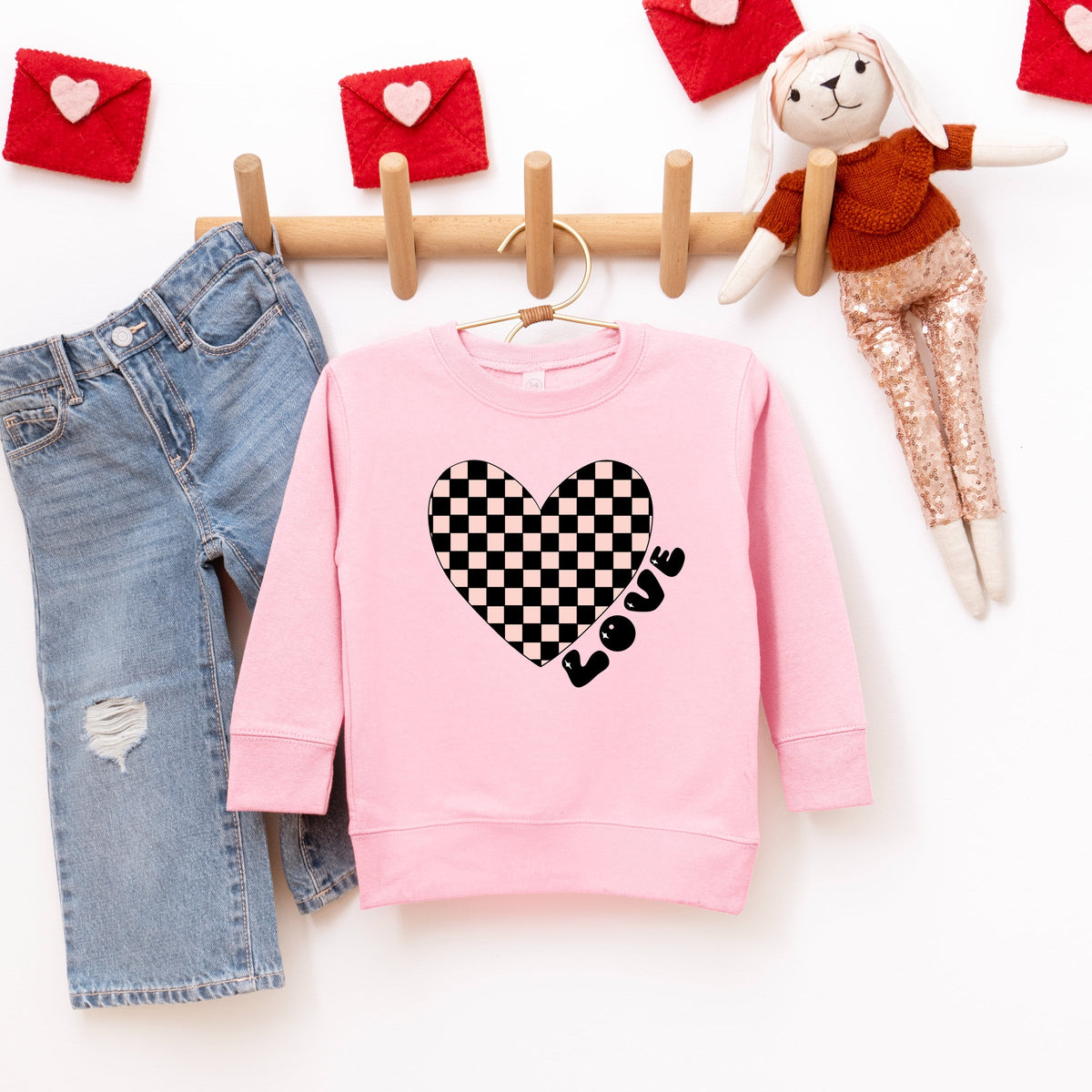 Checkered Heart Black - Toddler Graphic Sweatshirt