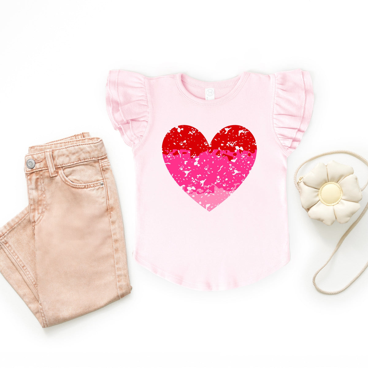 Heart Ombre - Flutter Sleeve Graphic T-Shirt