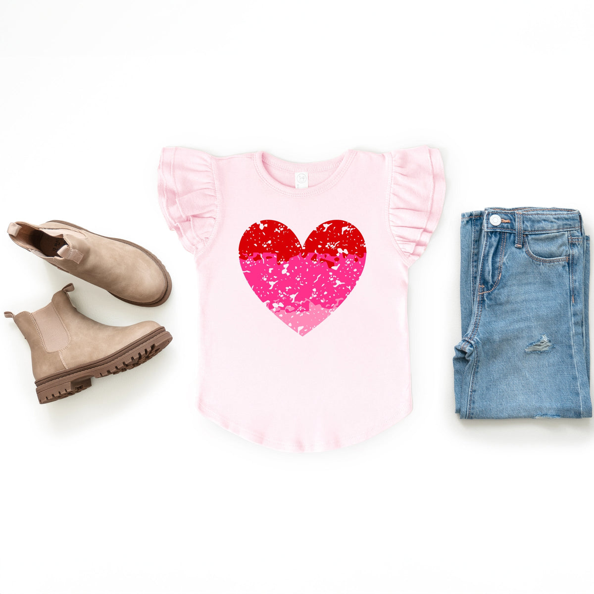 Heart Ombre - Flutter Sleeve Graphic T-Shirt
