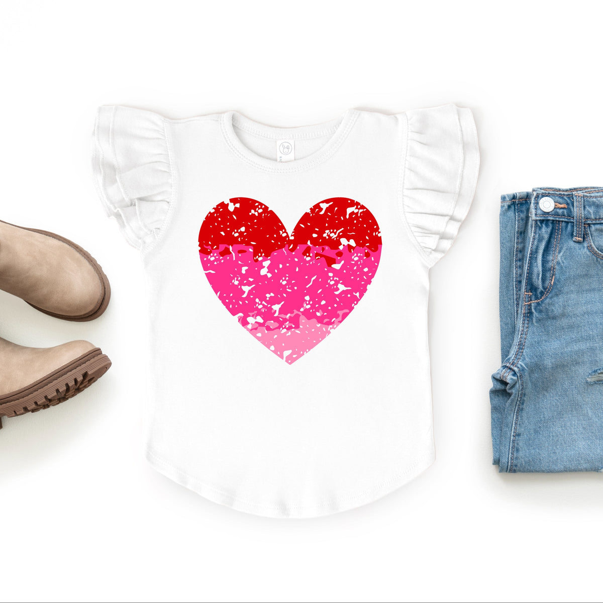 Heart Ombre - Flutter Sleeve Graphic T-Shirt