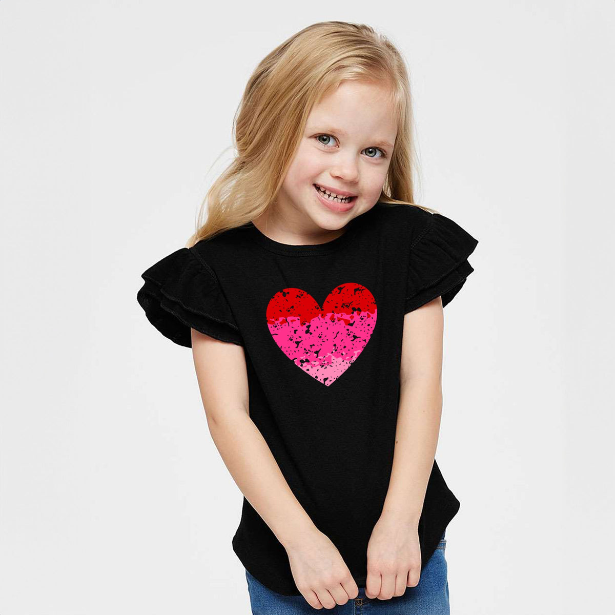 Heart Ombre - Flutter Sleeve Graphic T-Shirt