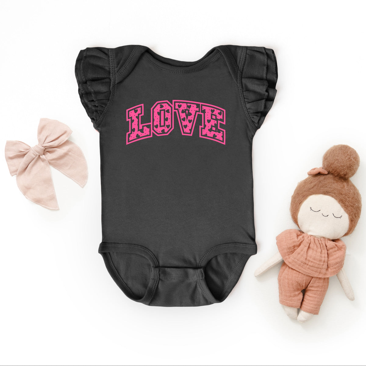 Love Varsity Hearts - Baby Flutter Sleeve Bodysuit