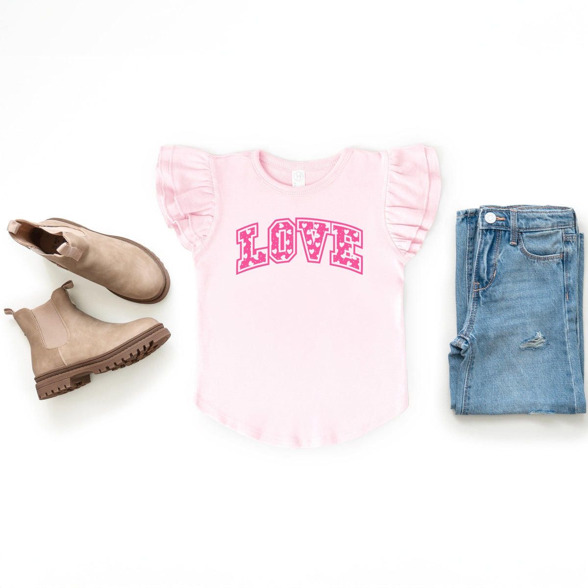 Love Varsity Hearts - Flutter Sleeve Graphic T-Shirt