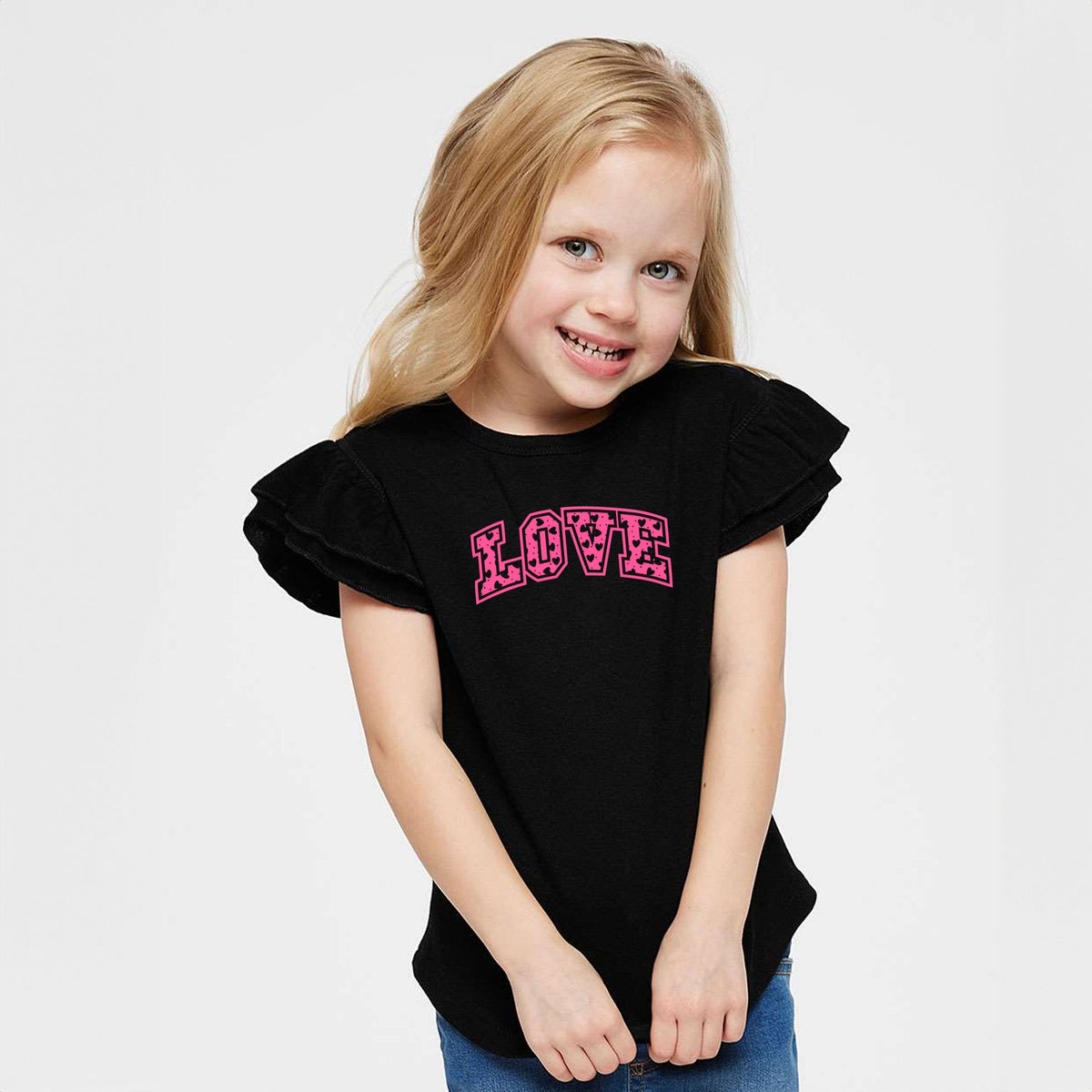 Love Varsity Hearts - Flutter Sleeve Graphic T-Shirt