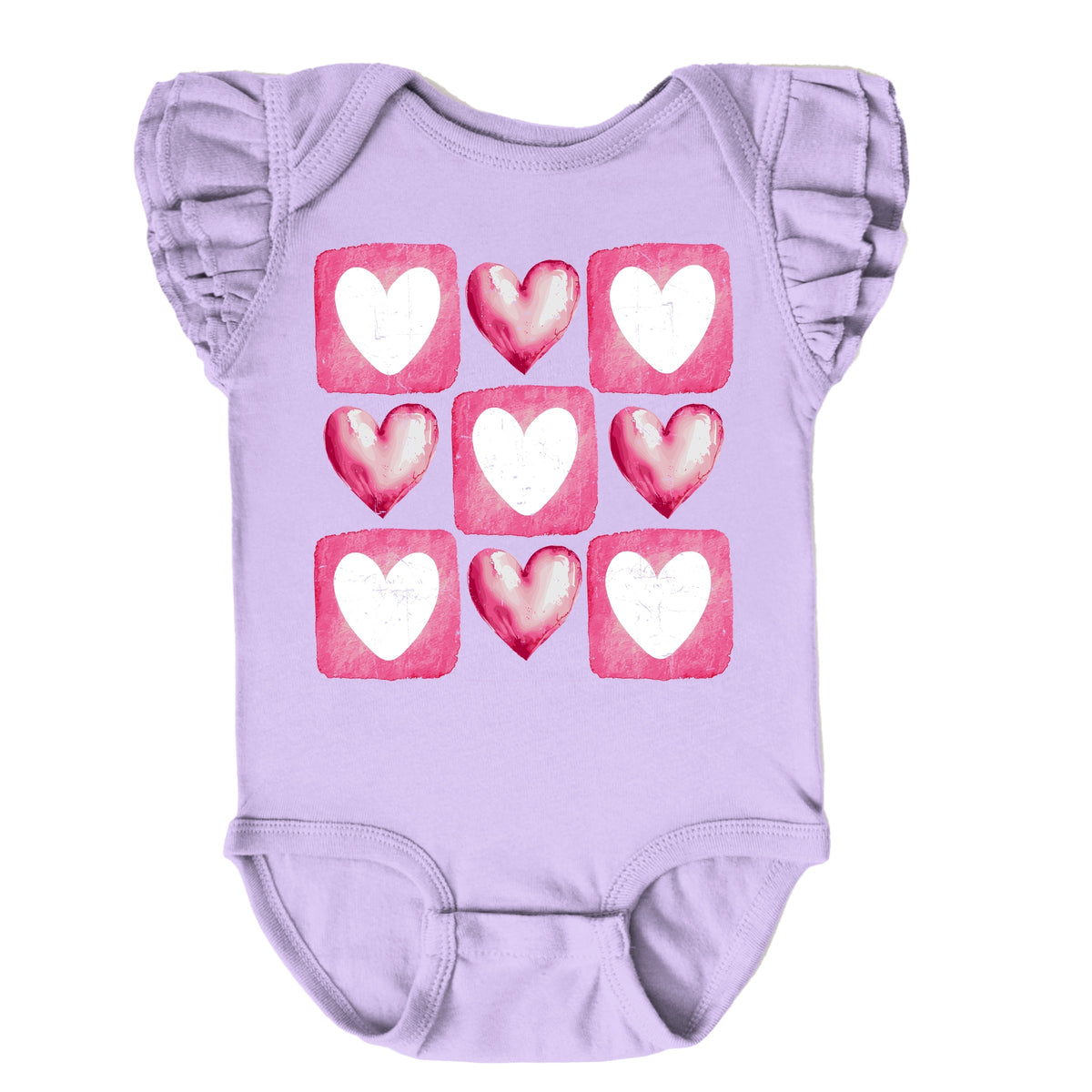 Pink Heart Grid - Baby Flutter Sleeve Bodysuit