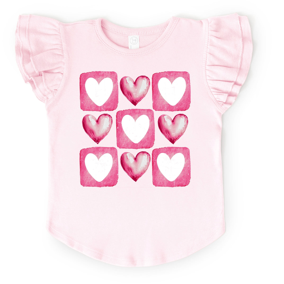 Pink Heart Grid - Flutter Sleeve Graphic T-Shirt