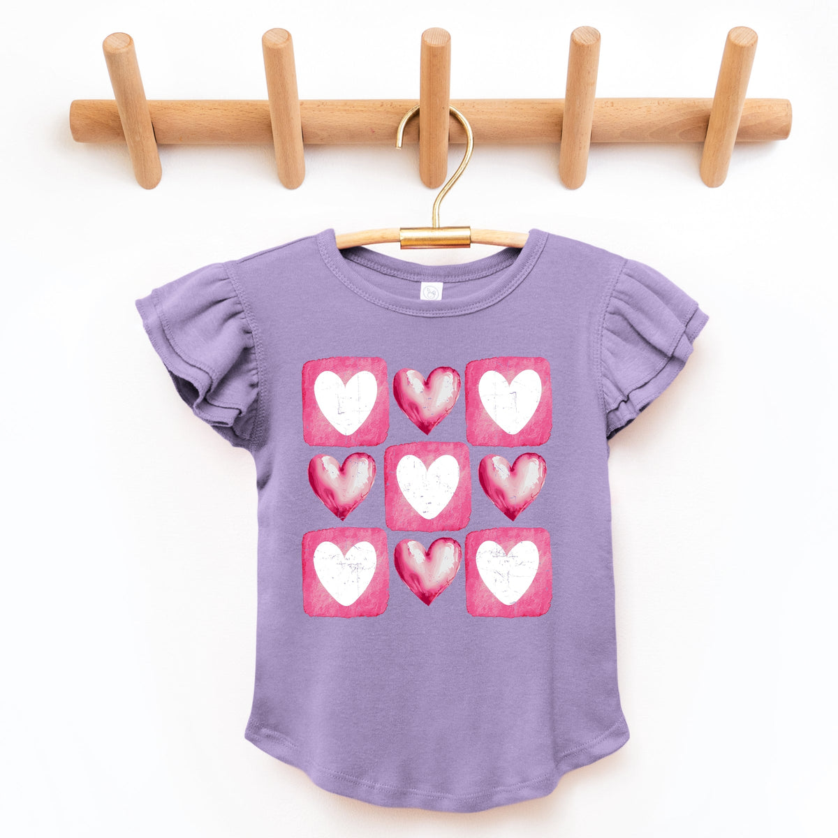 Pink Heart Grid - Flutter Sleeve Graphic T-Shirt