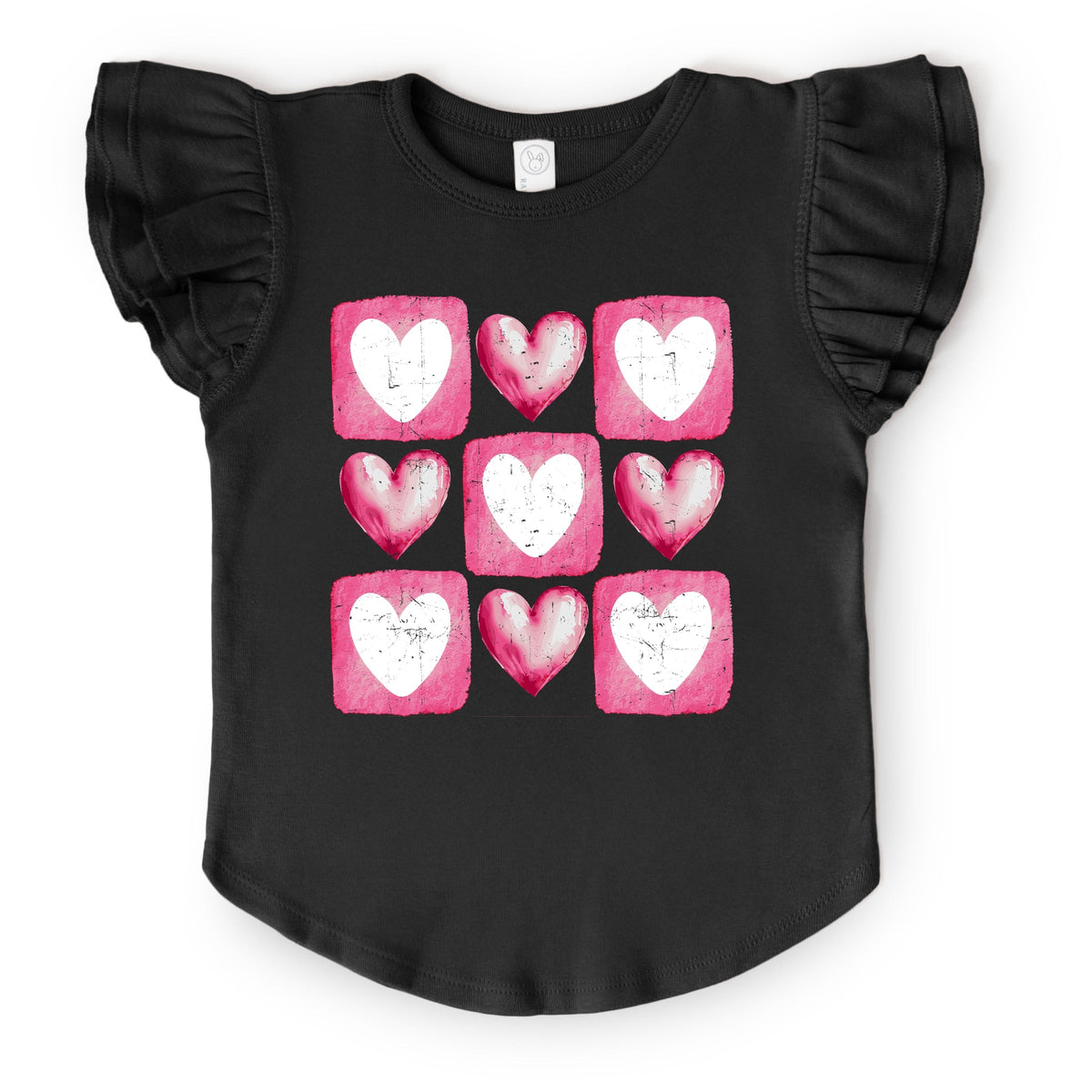 Pink Heart Grid - Flutter Sleeve Graphic T-Shirt