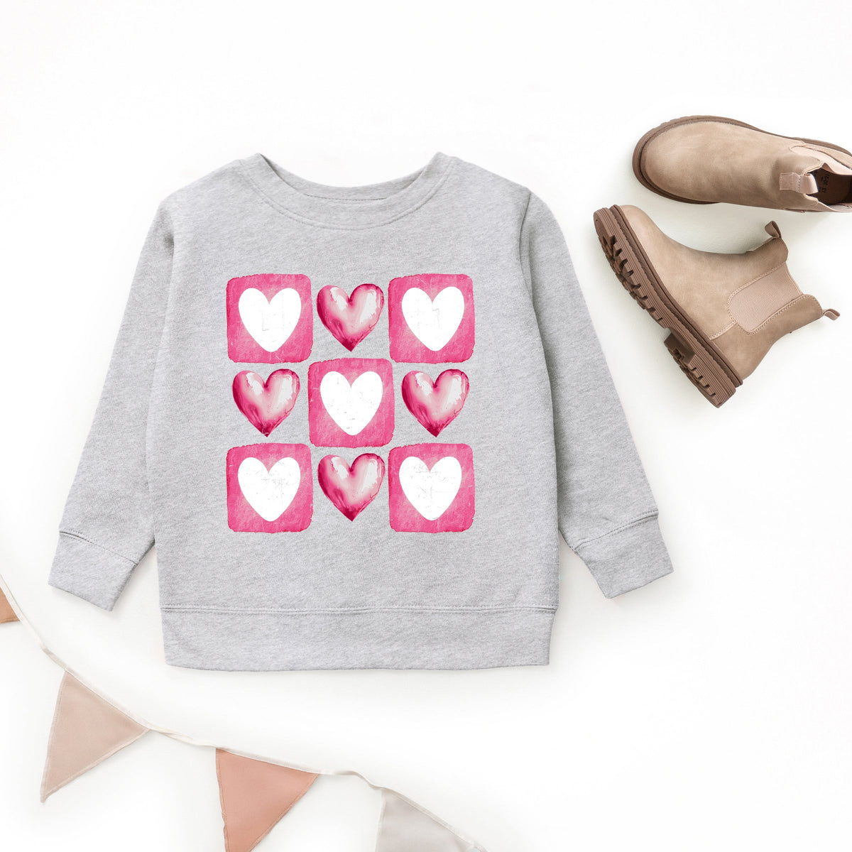 Pink Heart Grid - Youth Graphic Sweatshirt