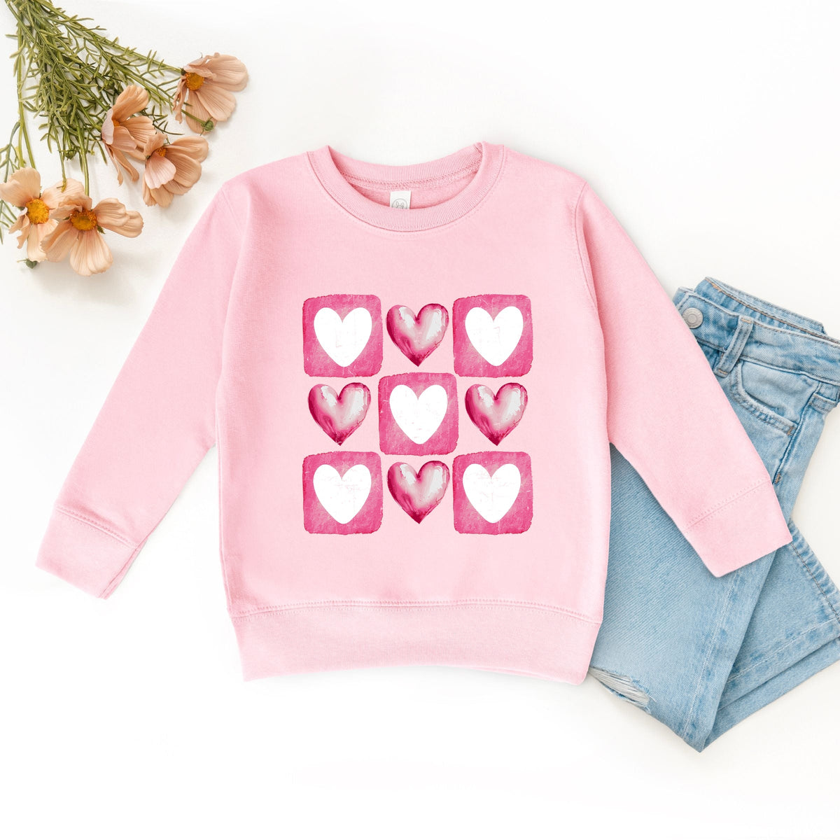 Pink Heart Grid - Youth Graphic Sweatshirt