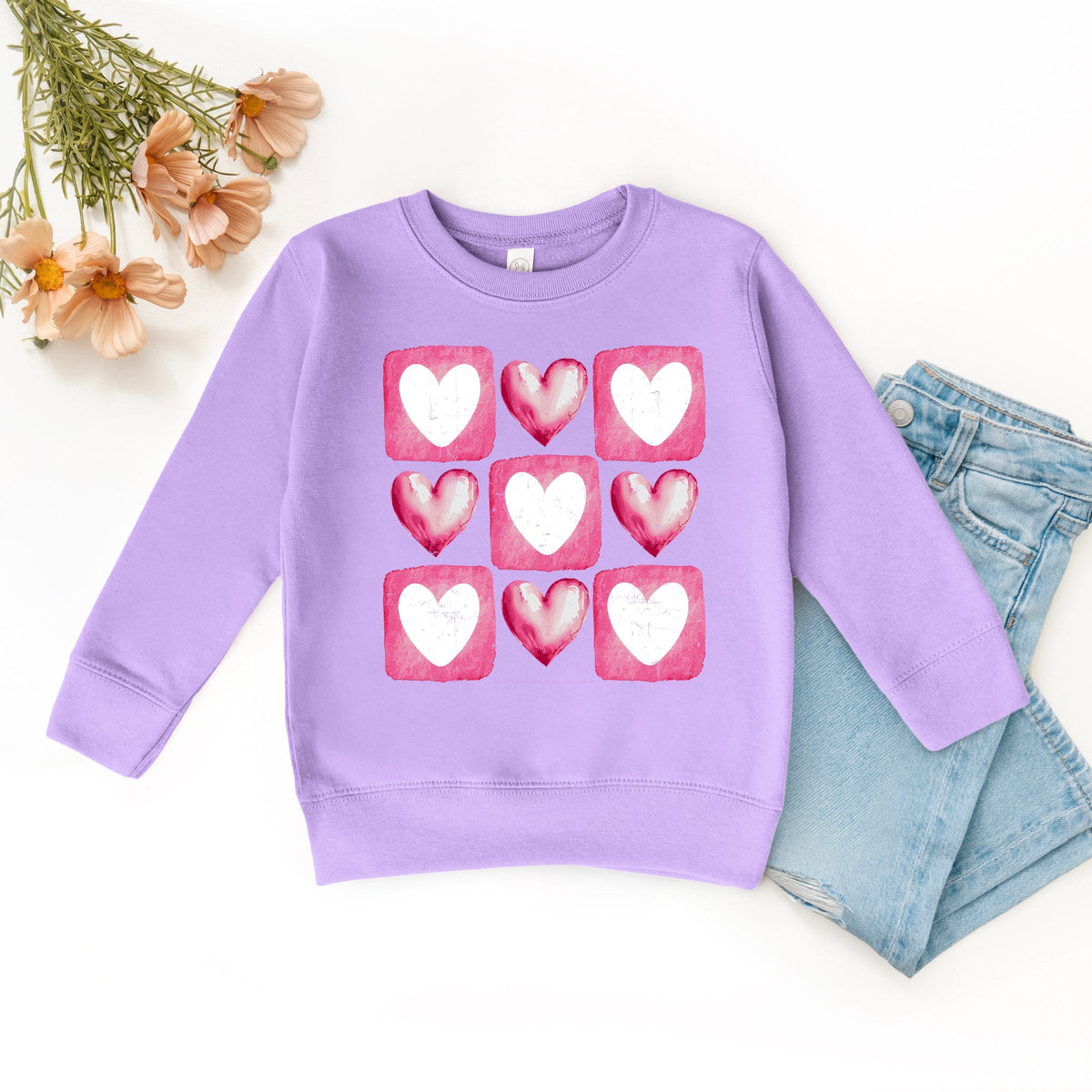 Pink Heart Grid - Toddler Graphic Sweatshirt
