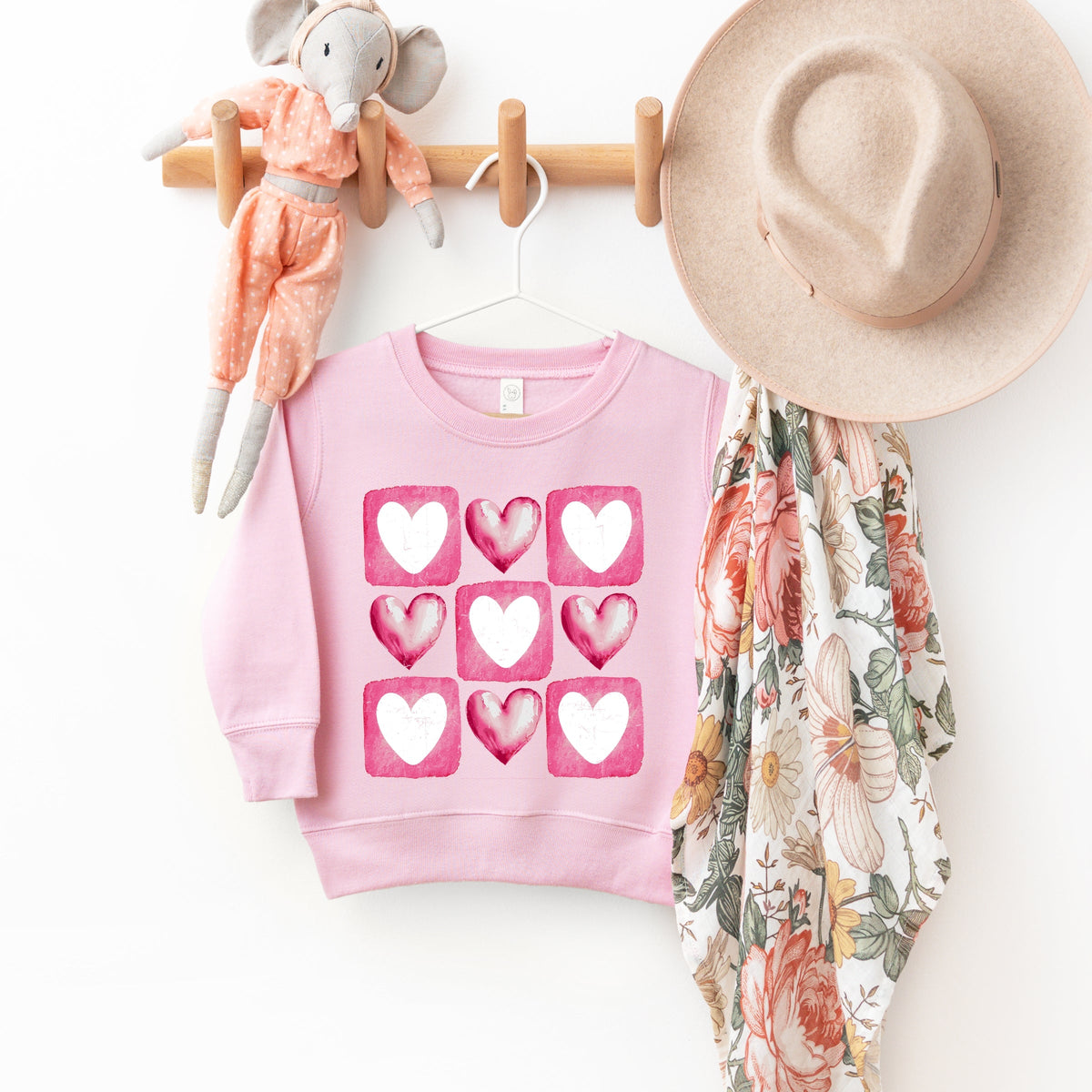 Pink Heart Grid - Toddler Graphic Sweatshirt