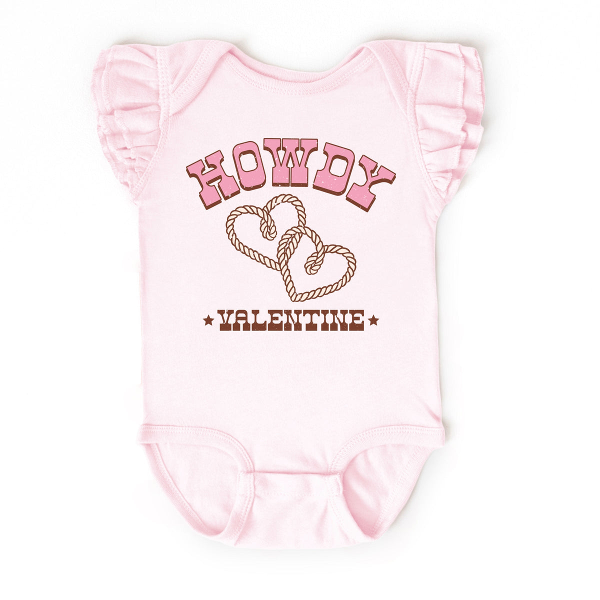 Howdy Valentine Rope Hearts - Baby Flutter Sleeve Bodysuit
