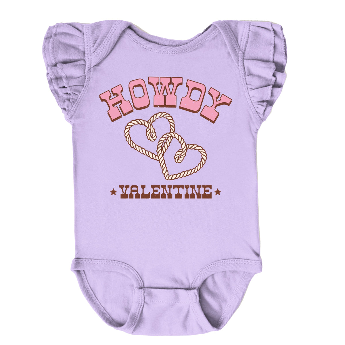 Howdy Valentine Rope Hearts - Baby Flutter Sleeve Bodysuit