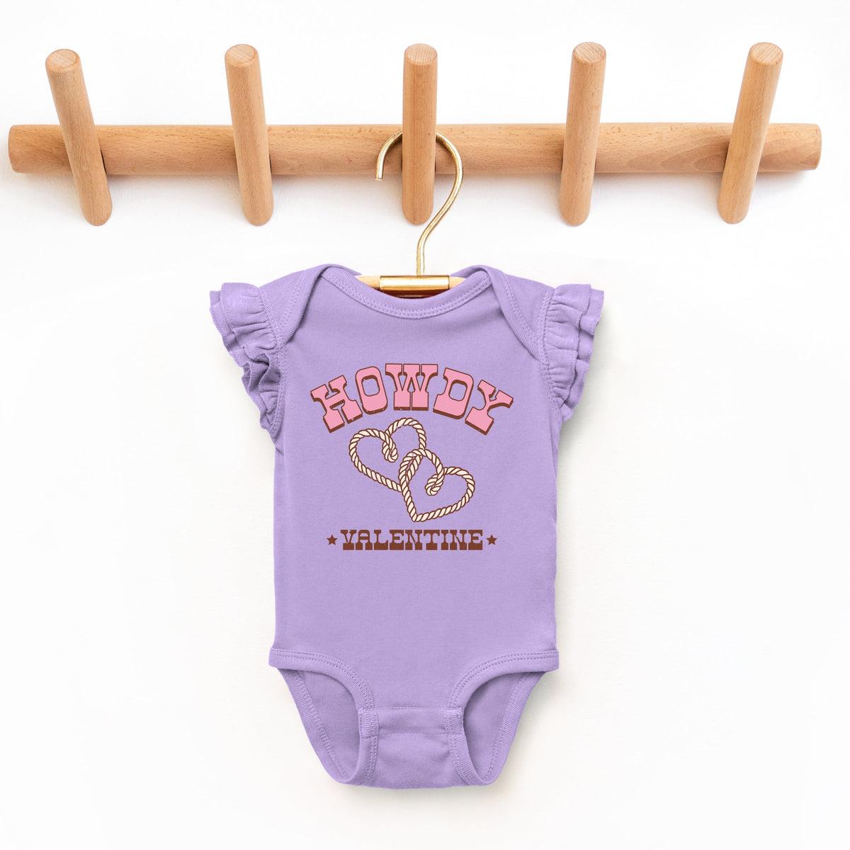 Howdy Valentine Rope Hearts - Baby Flutter Sleeve Bodysuit