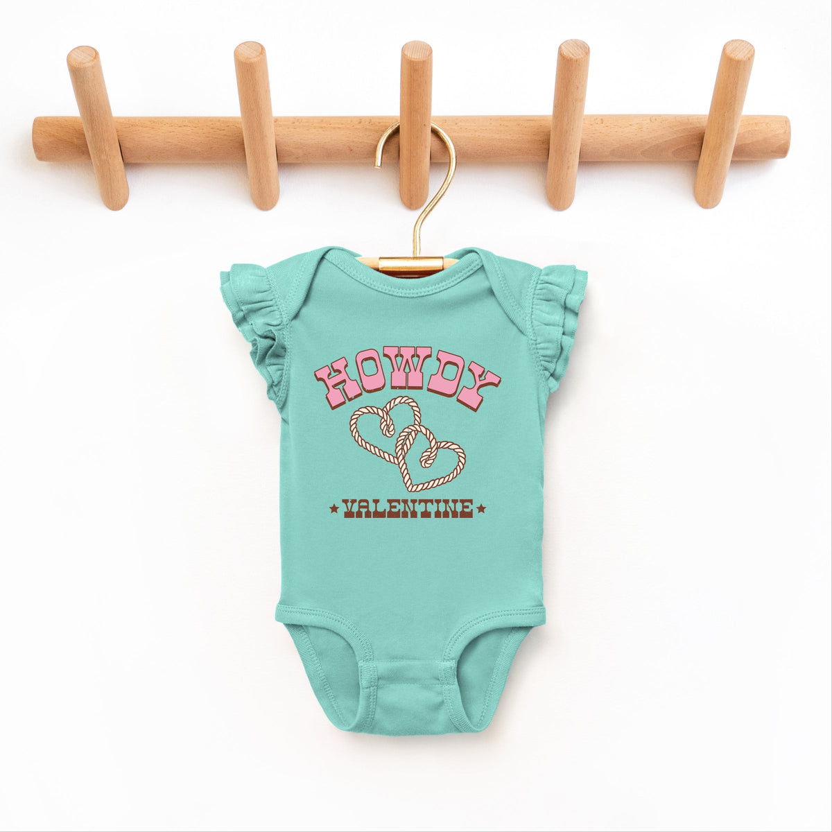 Howdy Valentine Rope Hearts - Baby Flutter Sleeve Bodysuit