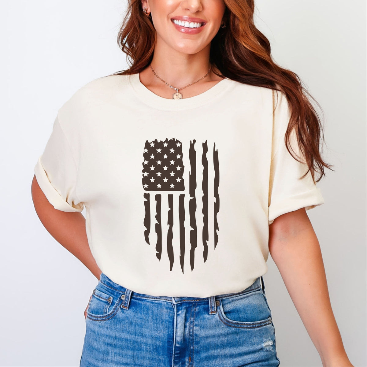 American Flag Distressed - Women's Garment Dyed Graphic T-Shirt