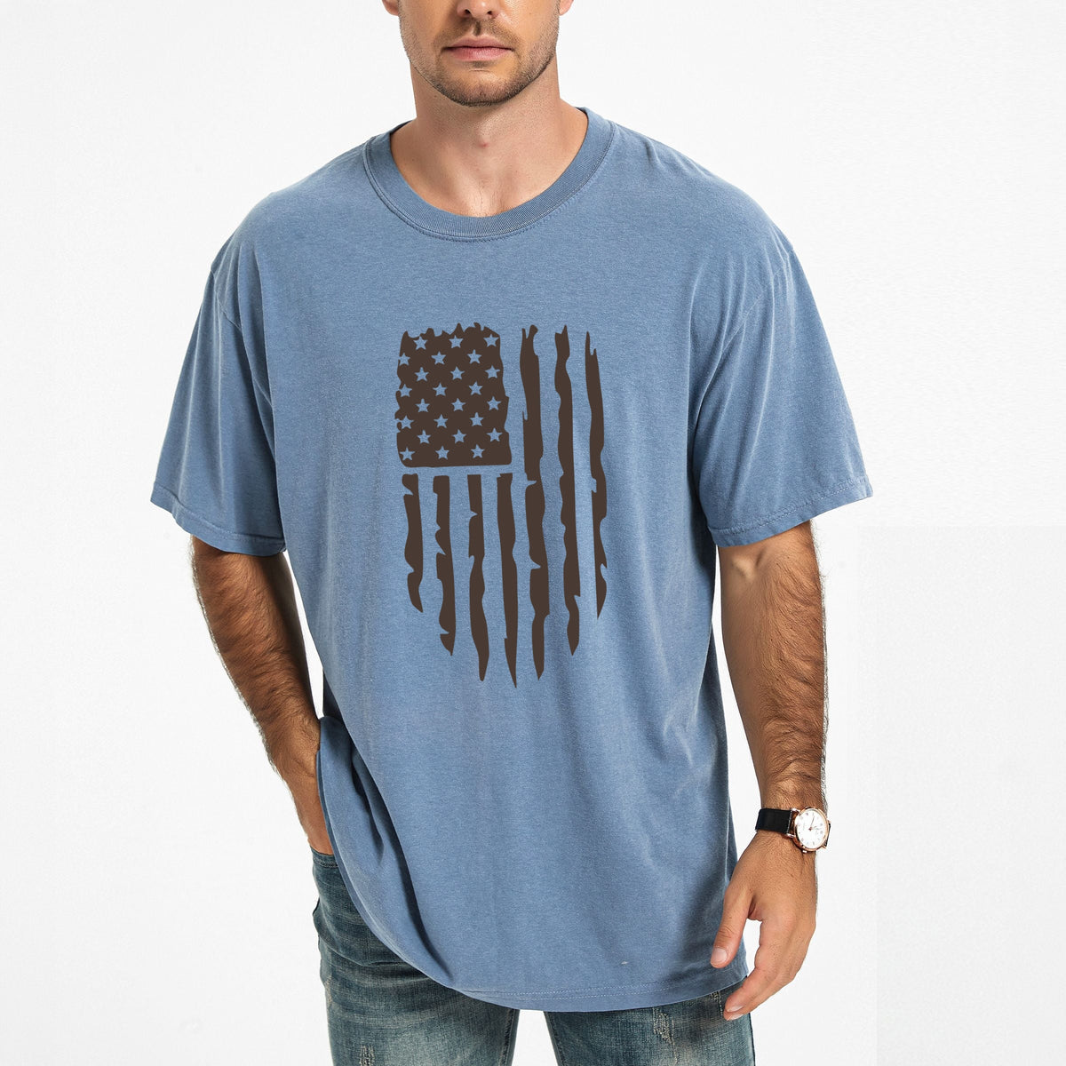 American Flag Distressed - Men's Garment Dyed Graphic T-Shirt