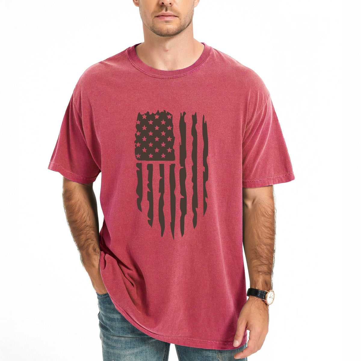 American Flag Distressed - Men's Garment Dyed Graphic T-Shirt