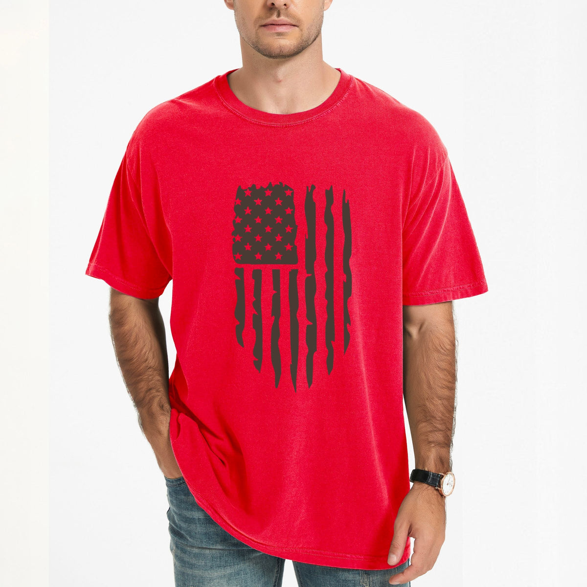 American Flag Distressed - Men's Garment Dyed Graphic T-Shirt