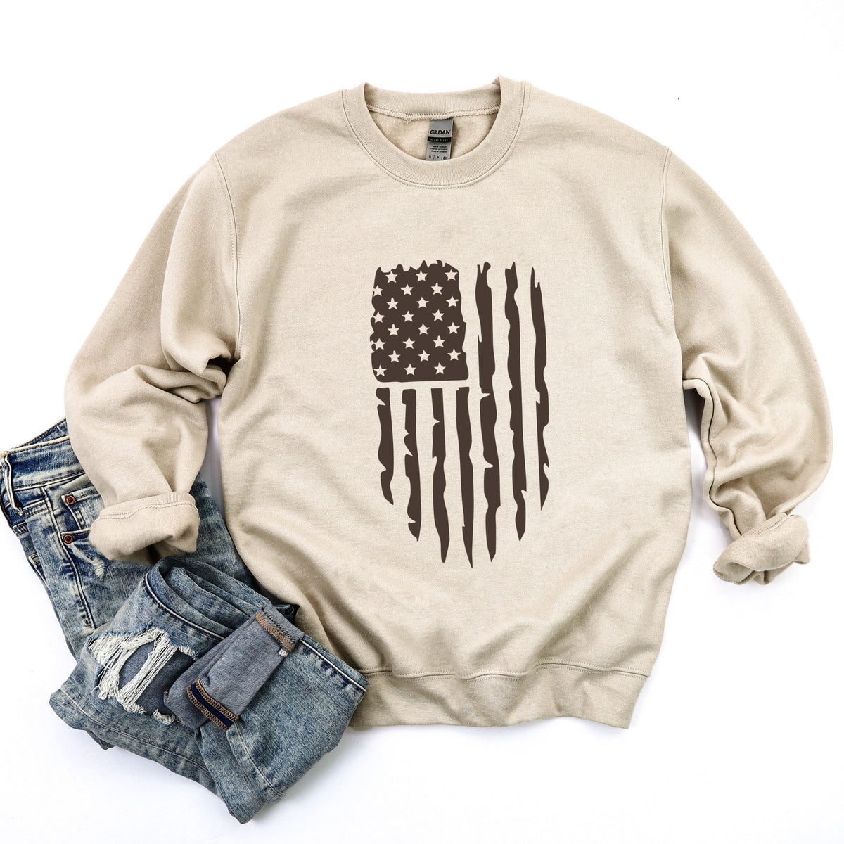 American Flag Distressed -  Women's Graphic Sweatshirt