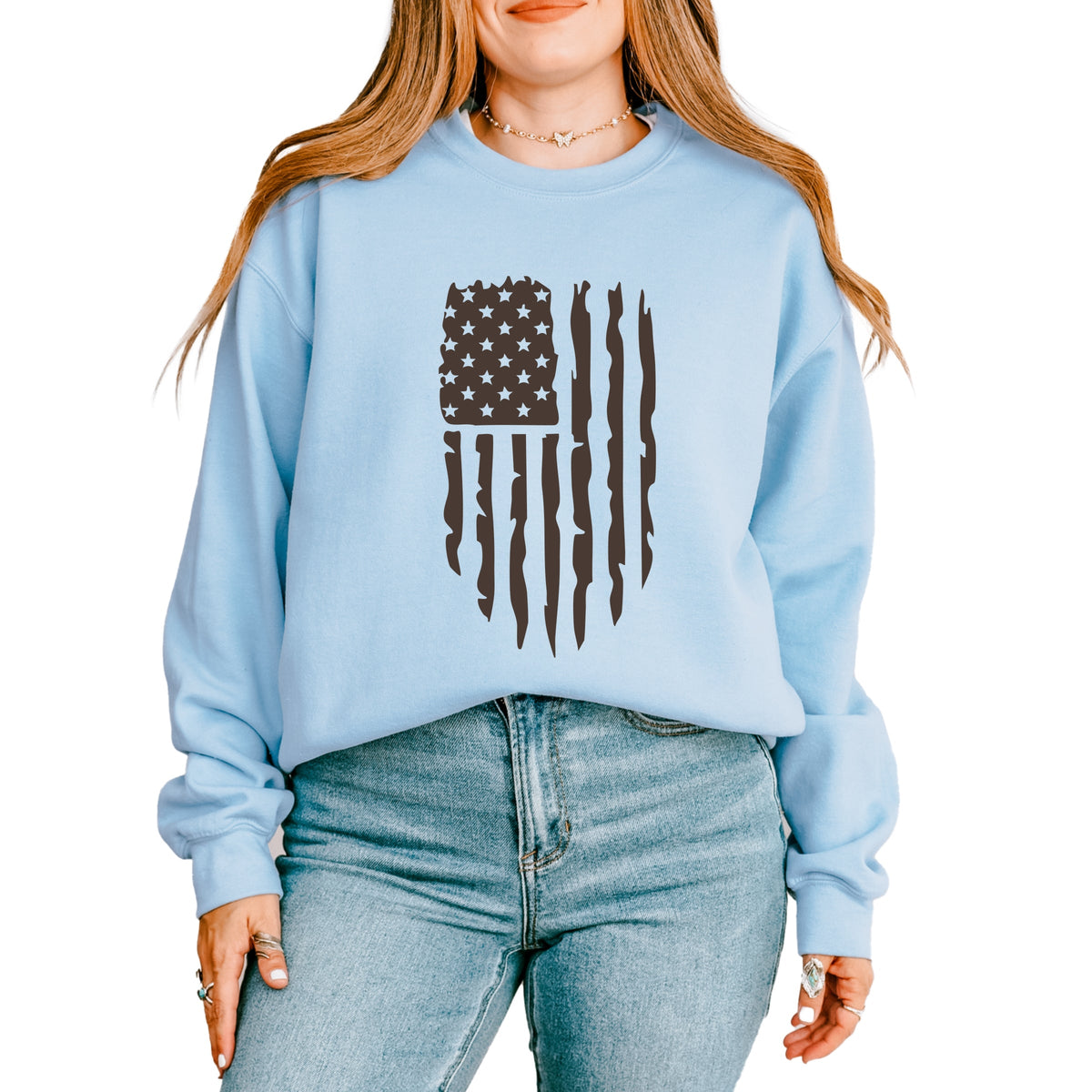 American Flag Distressed -  Women's Graphic Sweatshirt