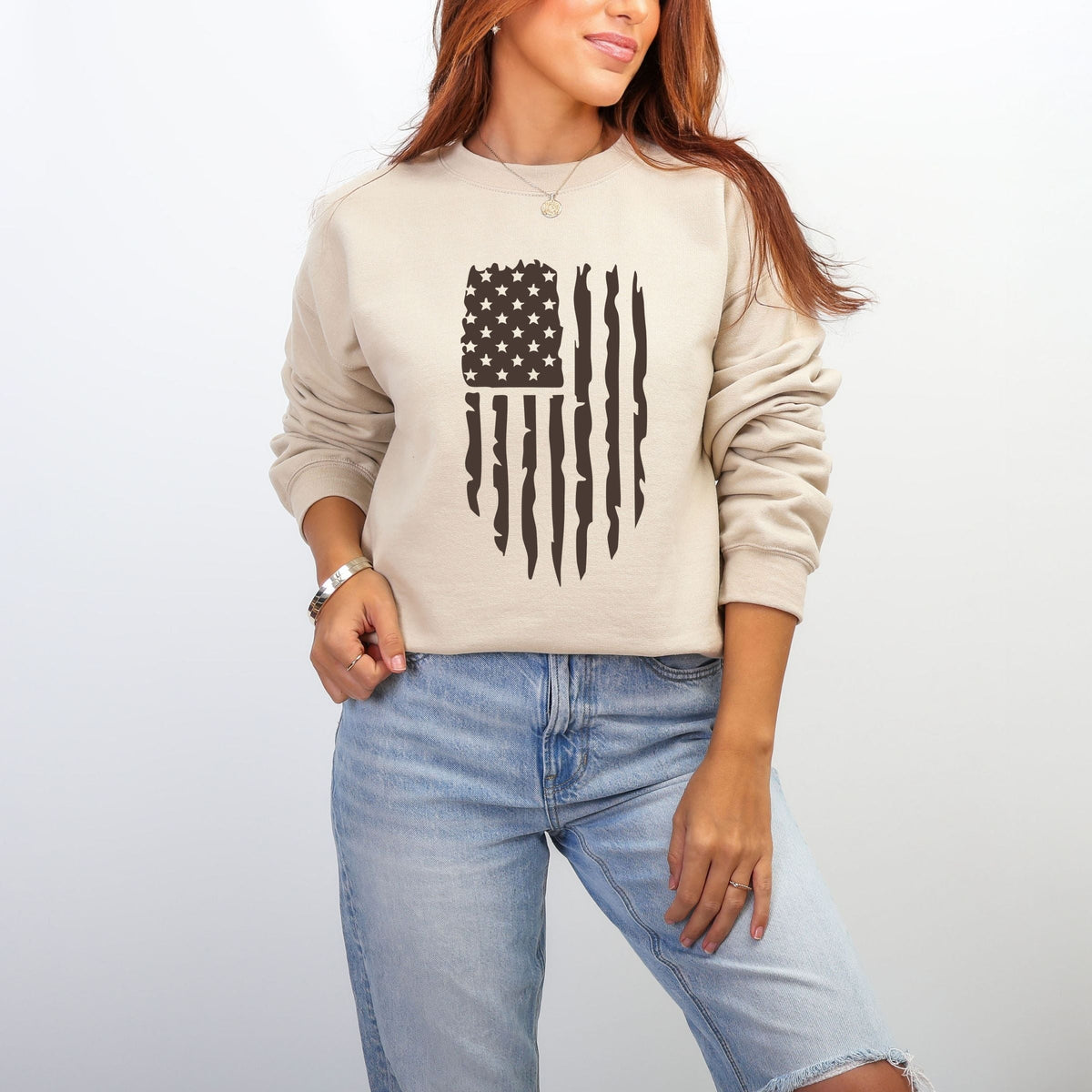 American Flag Distressed -  Women's Graphic Sweatshirt