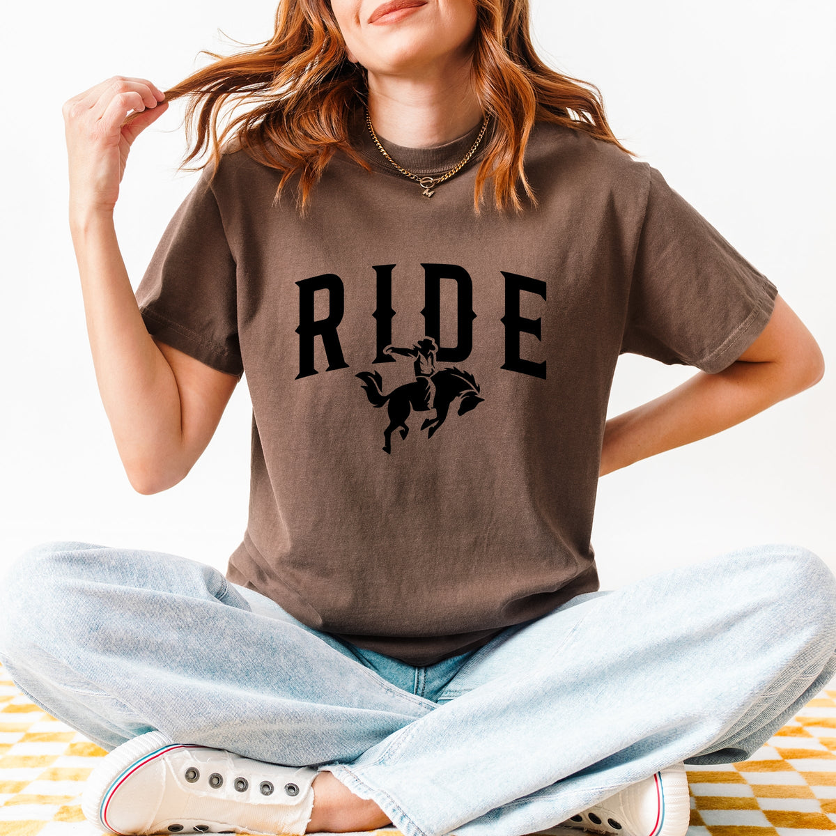 Ride Cowboy Arched - Women's Garment Dyed Graphic T-Shirt