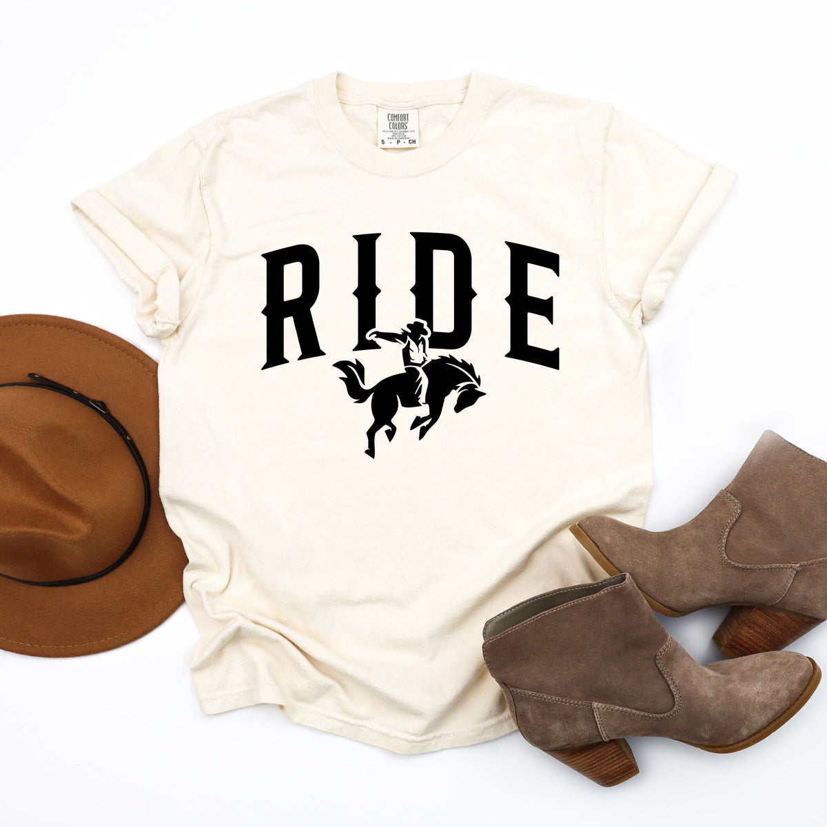 Ride Cowboy Arched - Women's Garment Dyed Graphic T-Shirt