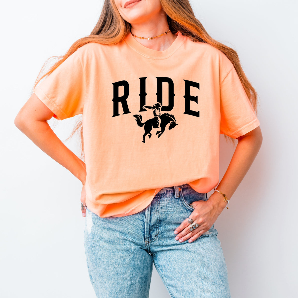 Ride Cowboy Arched - Women's Garment Dyed Graphic T-Shirt