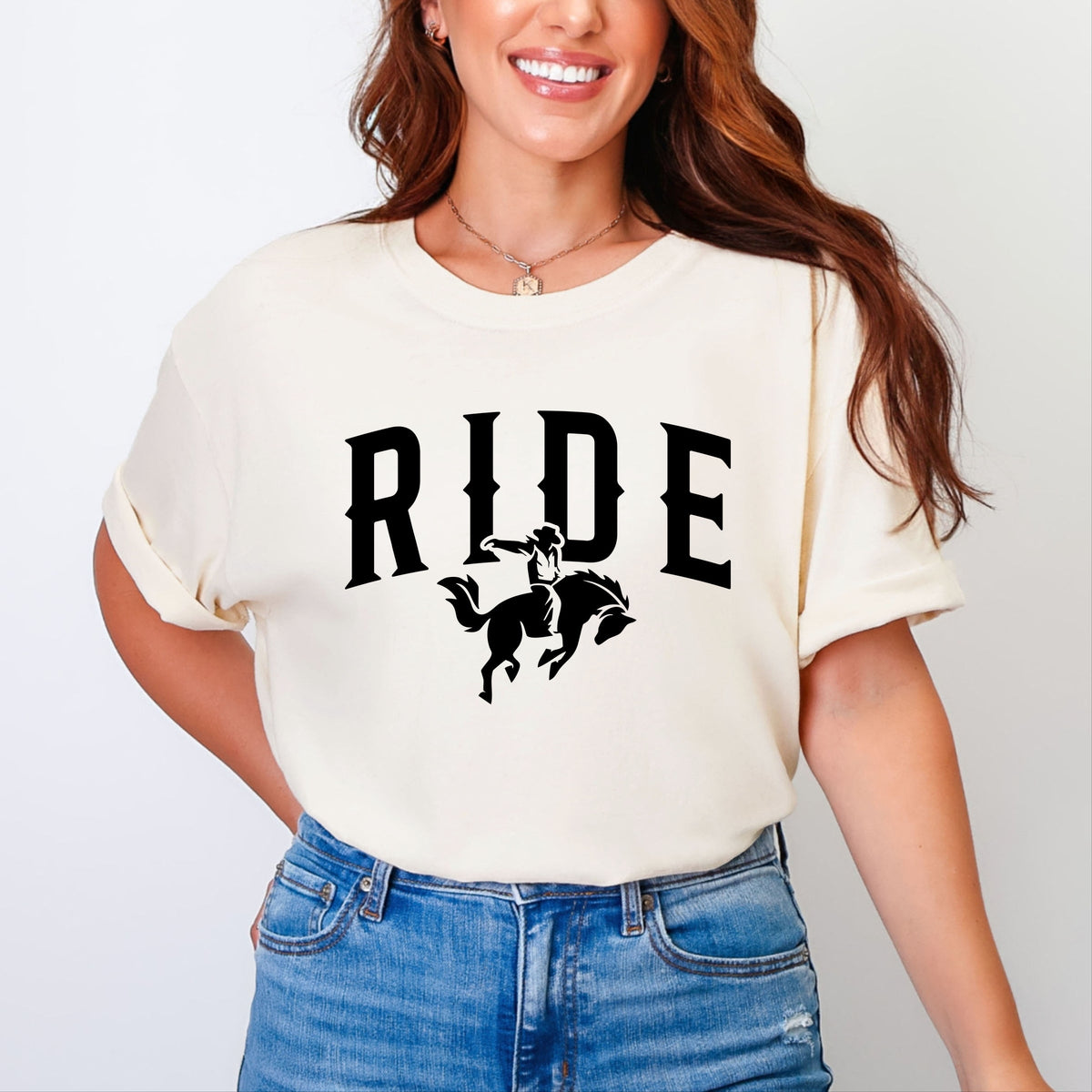 Ride Cowboy Arched - Women's Garment Dyed Graphic T-Shirt