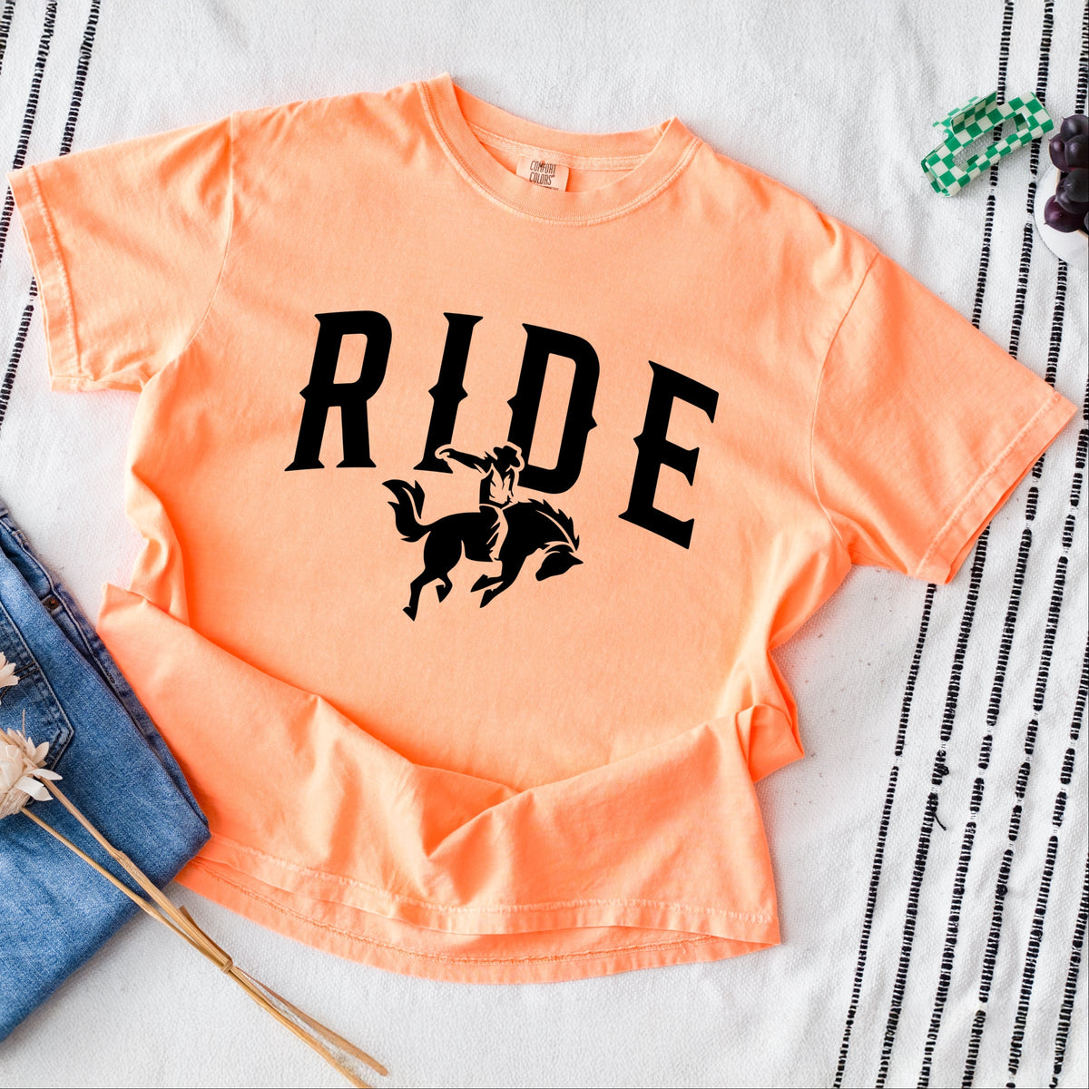 Ride Cowboy Arched - Women's Garment Dyed Graphic T-Shirt