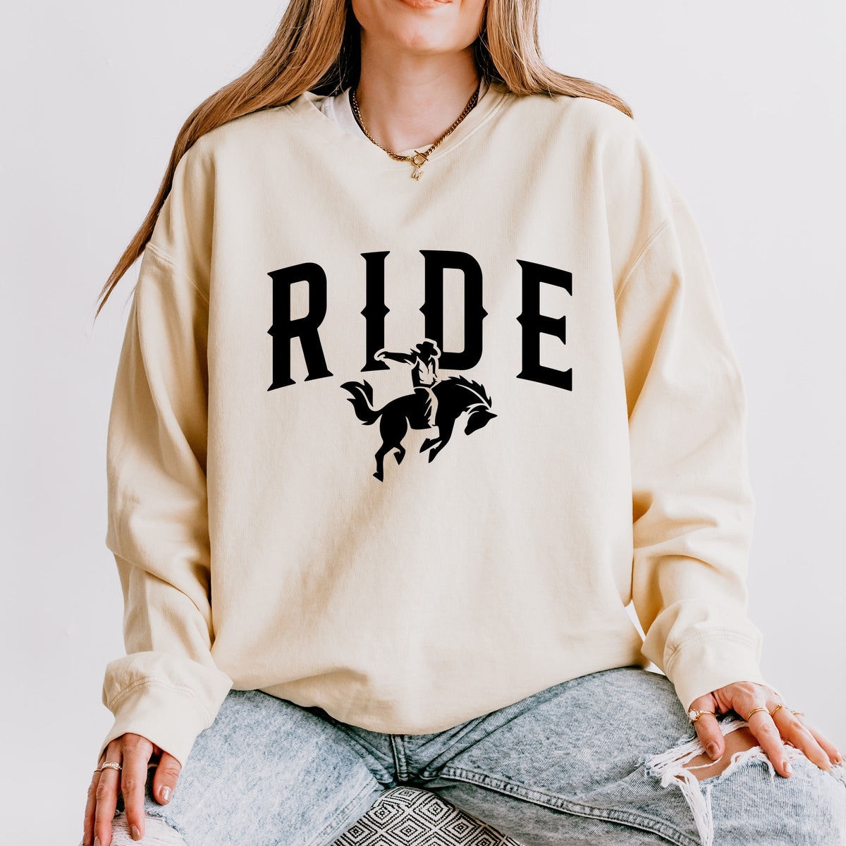 Ride Cowboy Arched - Women's Lightweight Garment Dyed Sweatshirt