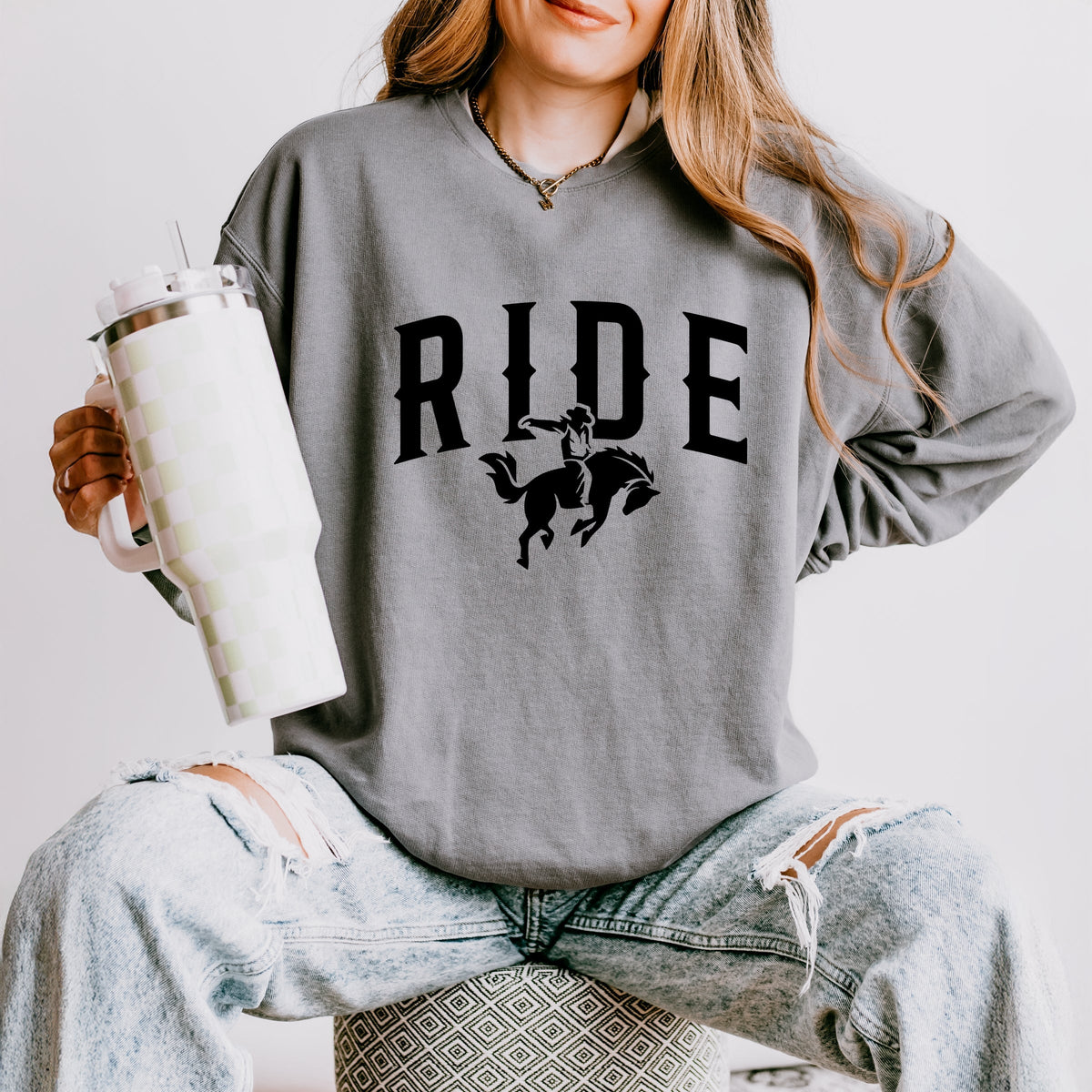 Ride Cowboy Arched - Women's Lightweight Garment Dyed Sweatshirt