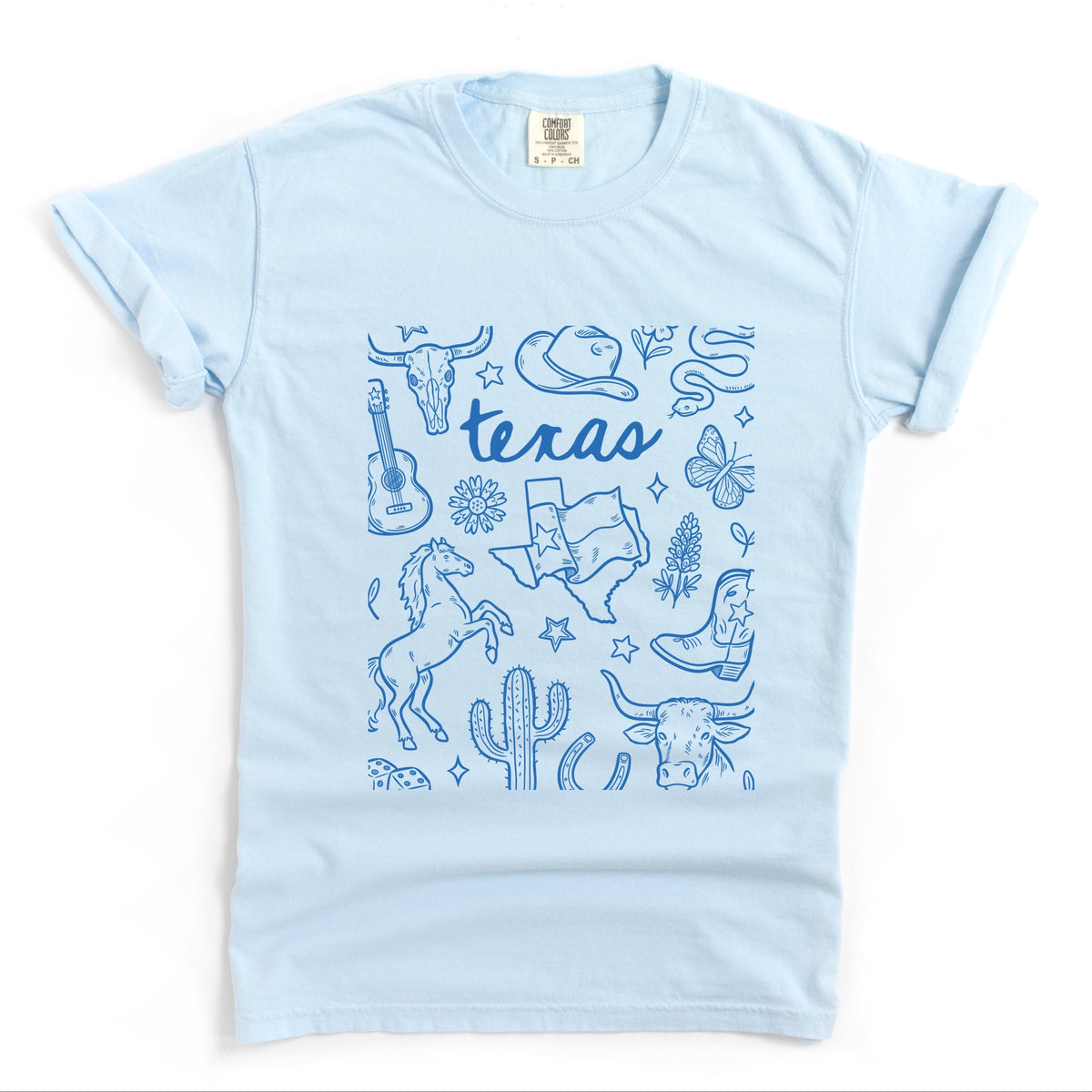 Texas Sketched Collage - Women's Garment Dyed Graphic T-Shirt
