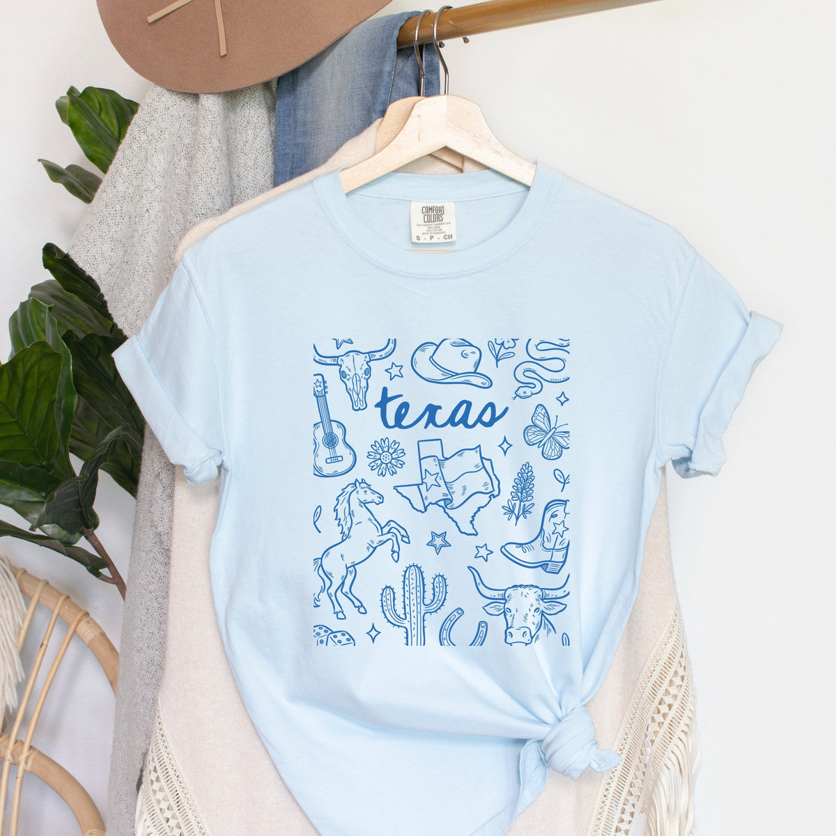 Texas Sketched Collage - Women's Garment Dyed Graphic T-Shirt