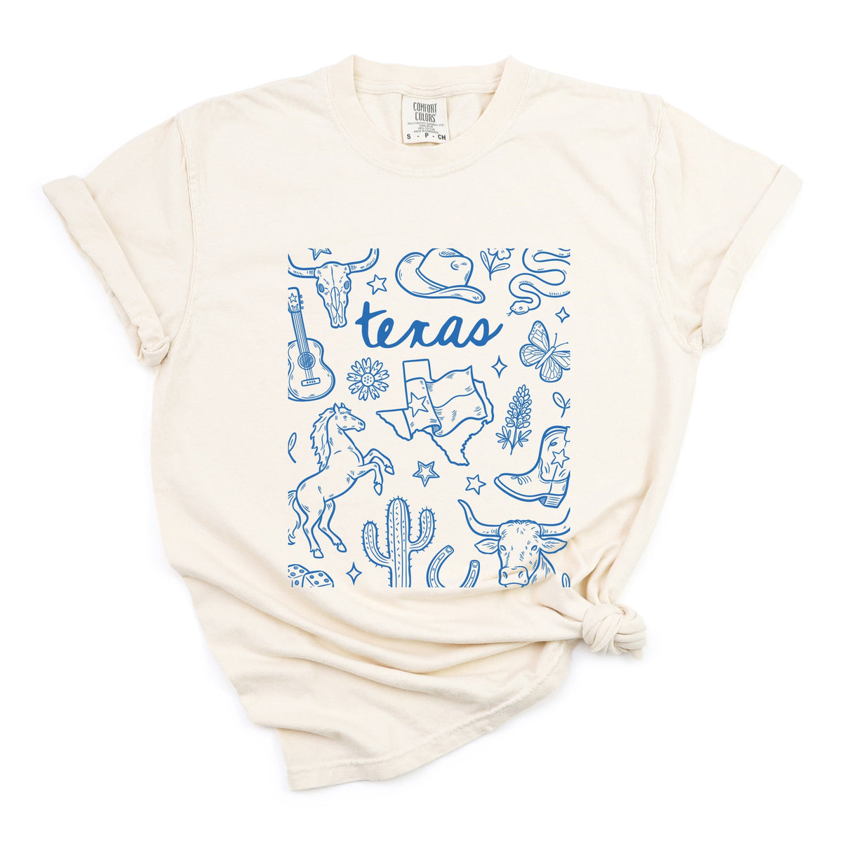 Texas Sketched Collage - Women's Garment Dyed Graphic T-Shirt