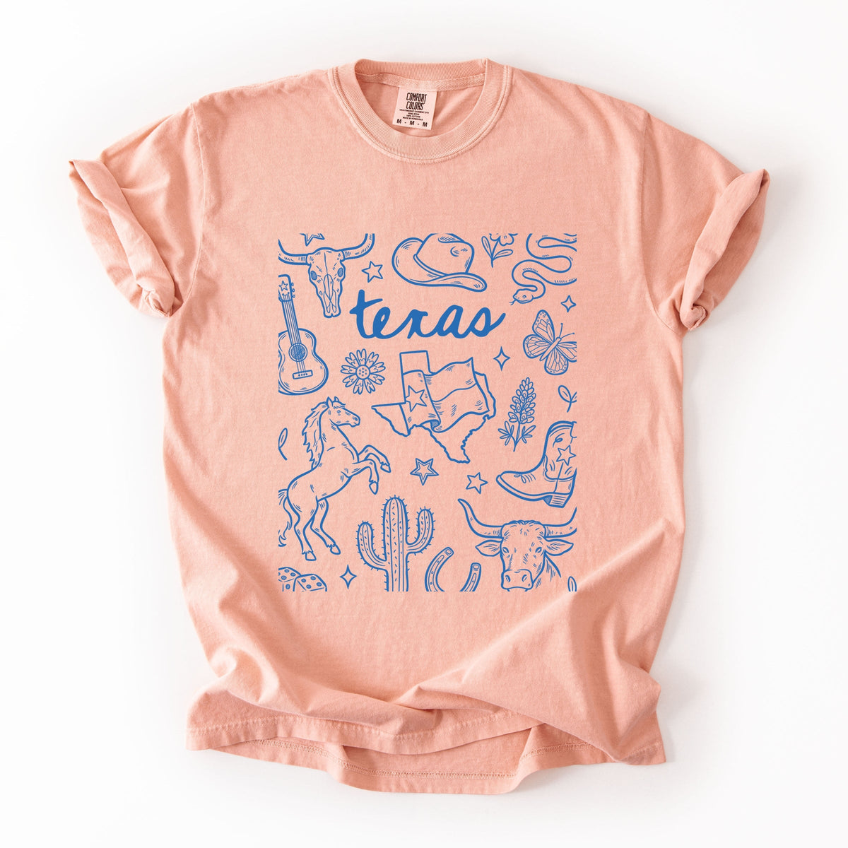Texas Sketched Collage - Women's Garment Dyed Graphic T-Shirt