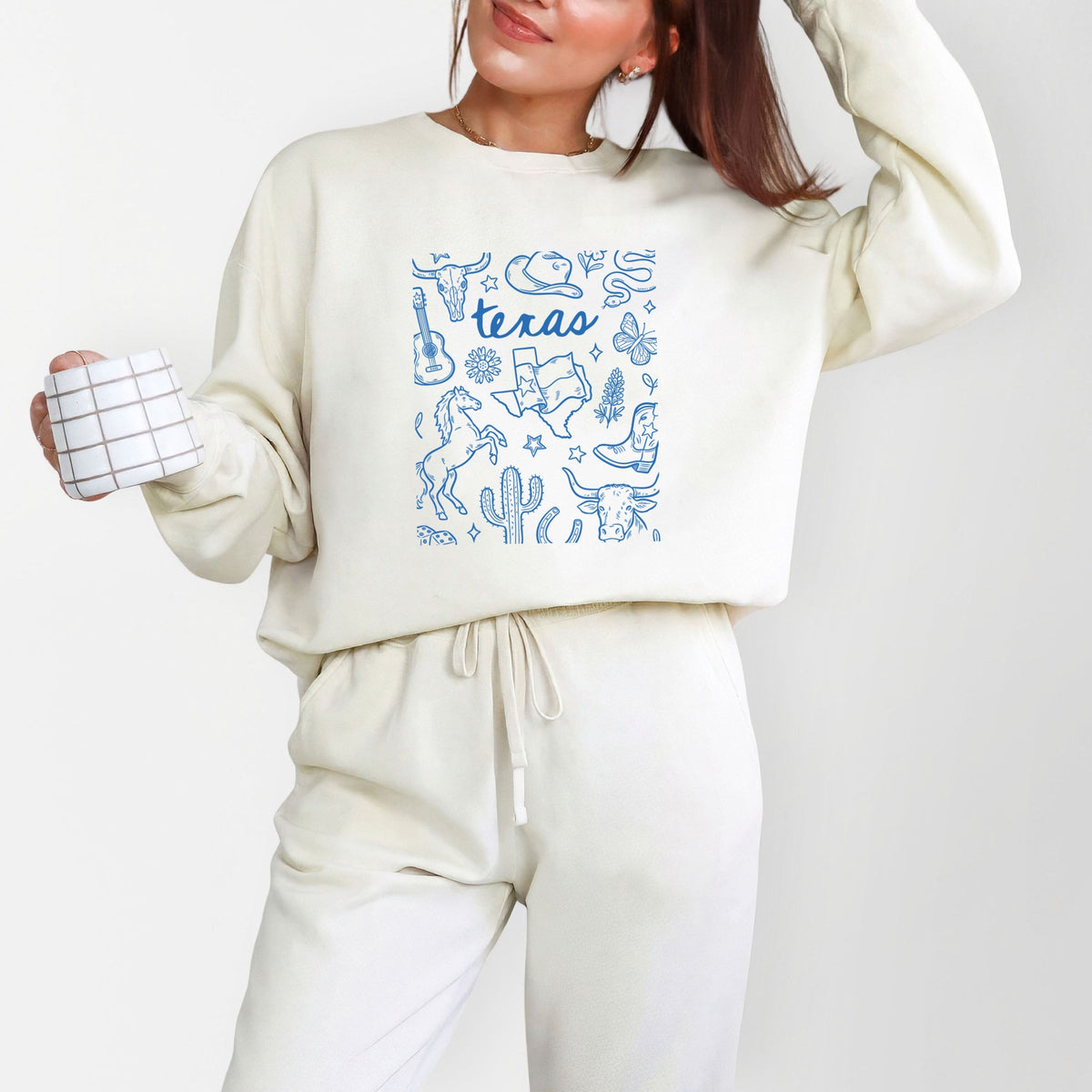 Texas Sketched Collage - Women's Lightweight Garment Dyed Sweatshirt