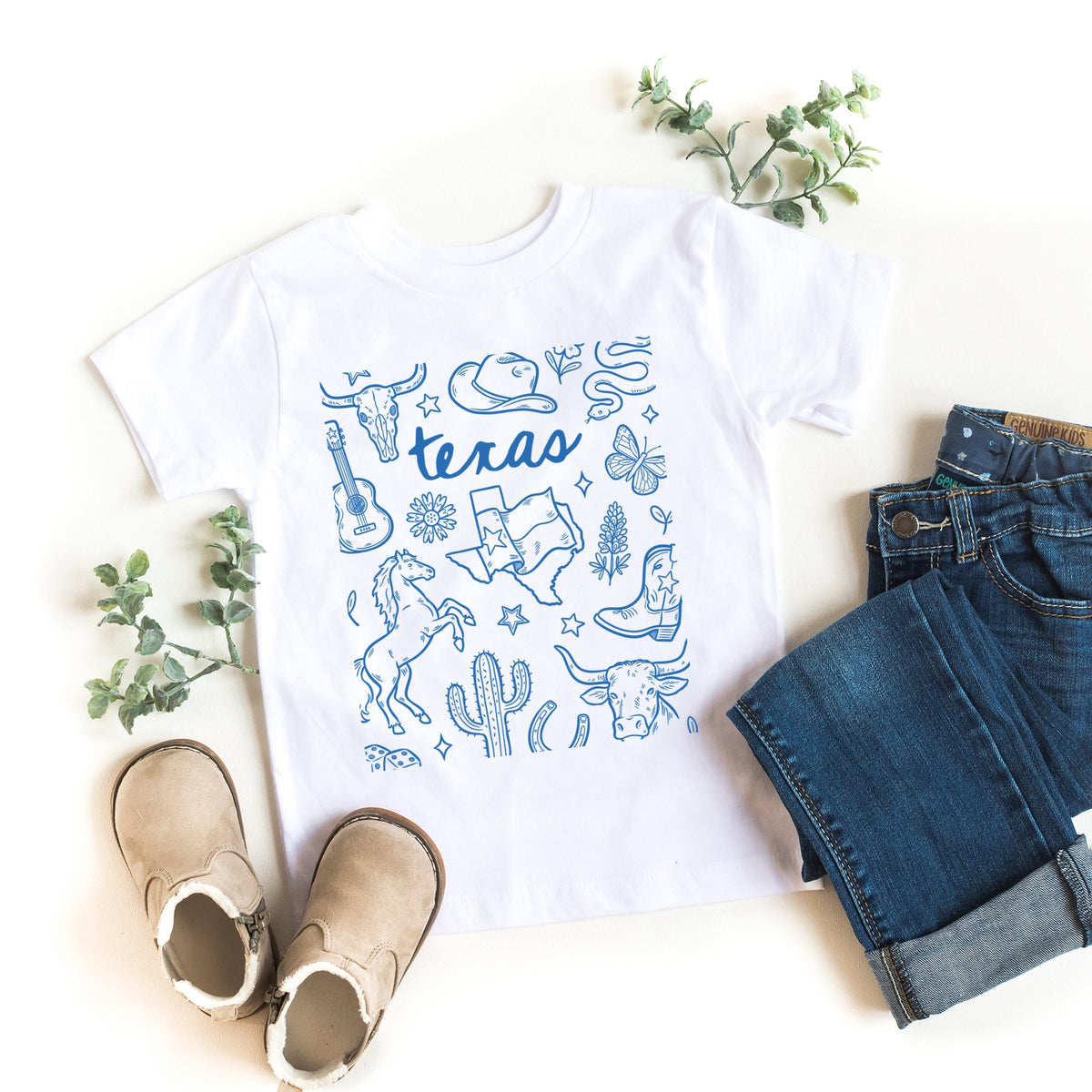 Texas Sketched Collage - Toddler Short Sleeve Graphic T-Shirt