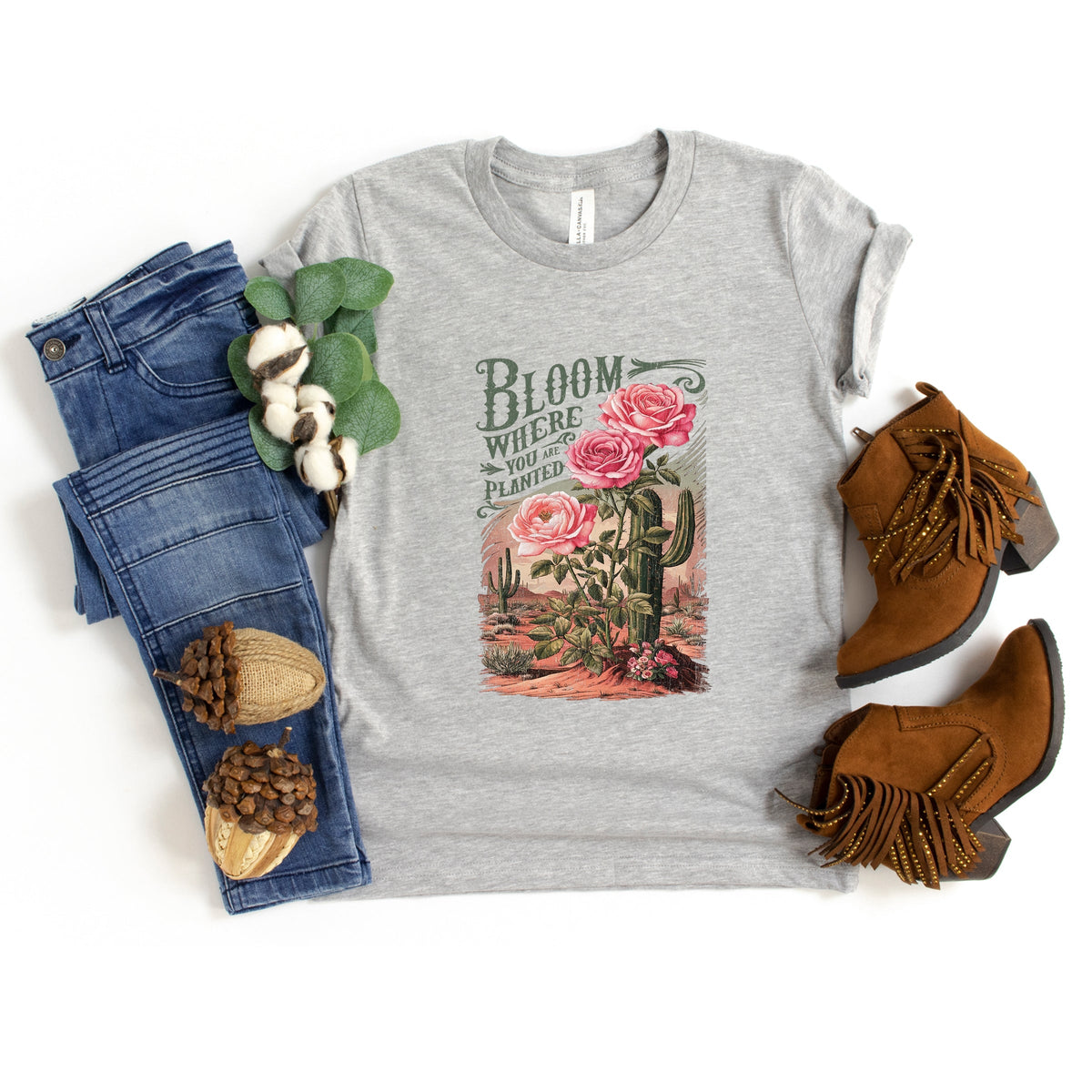 Bloom Where You Are Planted Cactus - Youth Short Sleeve Graphic T-Shirt