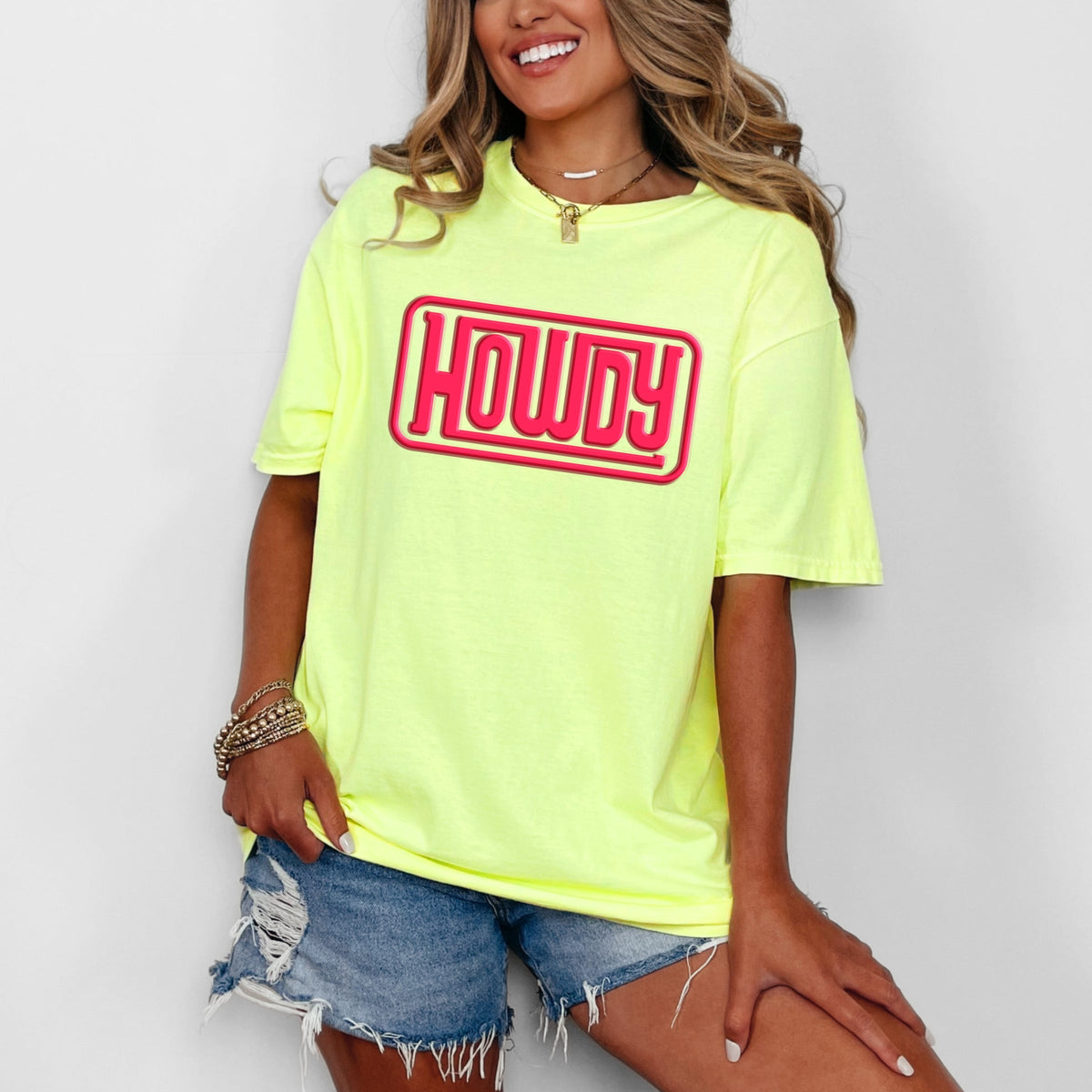 Howdy Square Puff Print - Women's Garment Dyed Graphic T-Shirt