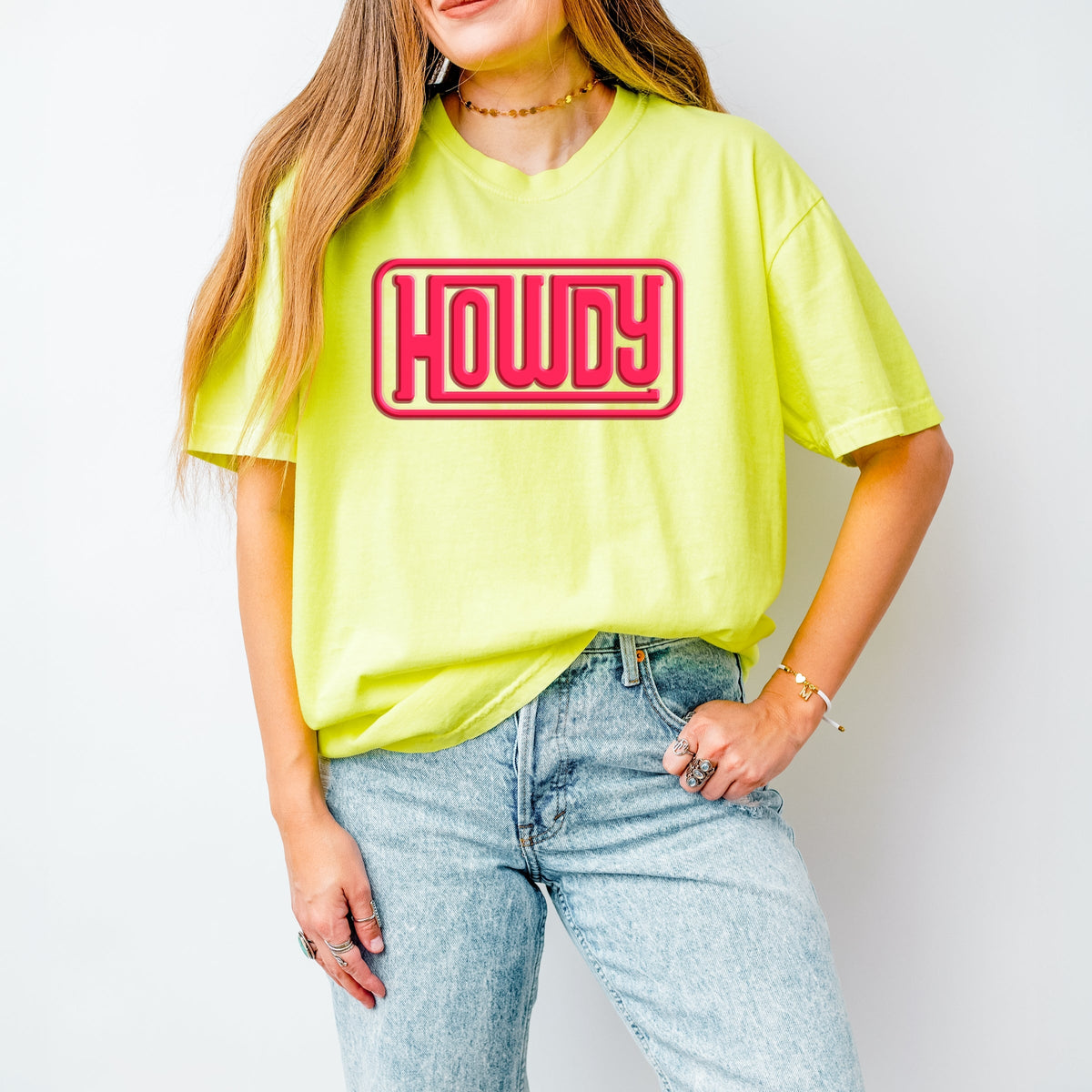 Howdy Square Puff Print - Women's Garment Dyed Graphic T-Shirt