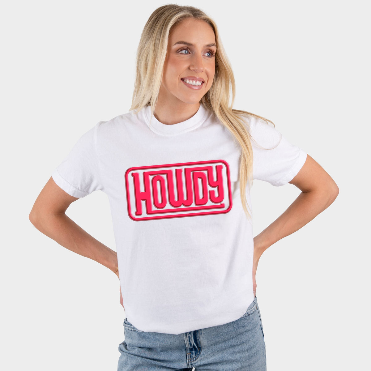 Howdy Square Puff Print - Women's Garment Dyed Graphic T-Shirt