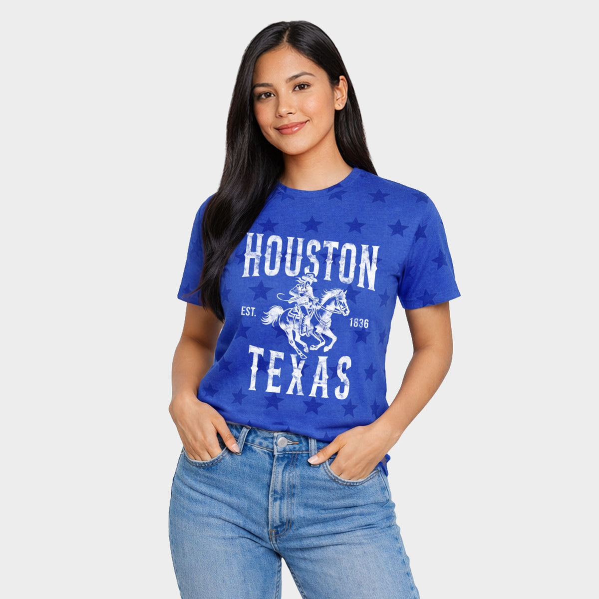 Houston Texas Cowboy Distressed - Women's Short Sleeve Star Tee