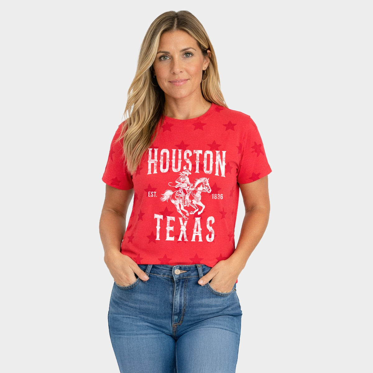 Houston Texas Cowboy Distressed - Women's Short Sleeve Star Tee