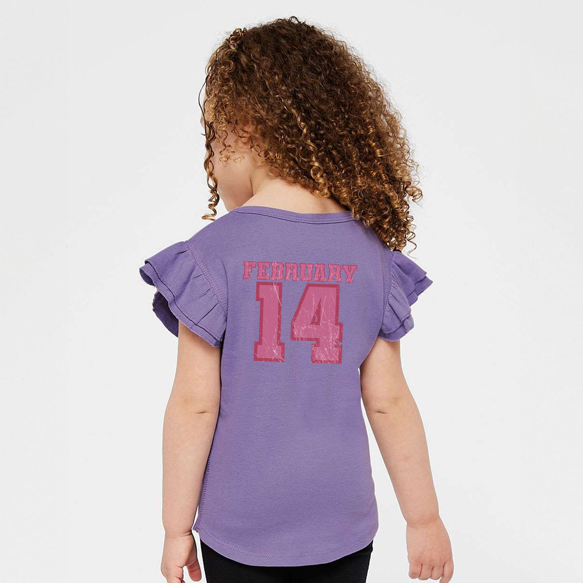 February Fourteenth Front And Back - Flutter Sleeve Graphic T-Shirt