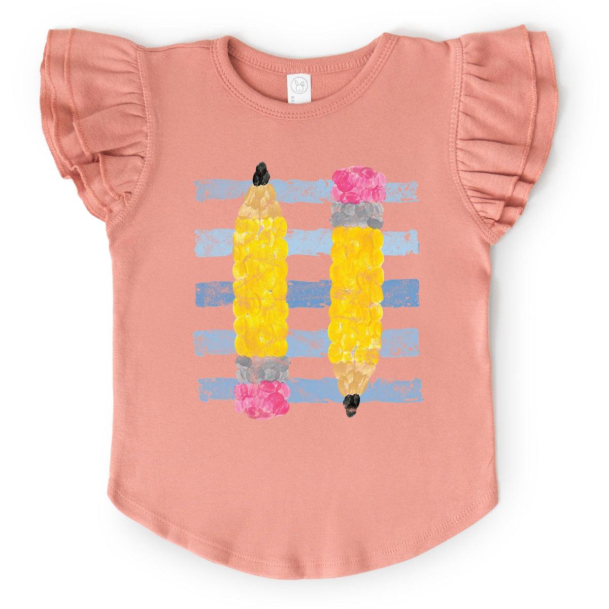 Pencil Stripes - Girl's Flutter Sleeve Graphic T-Shirt