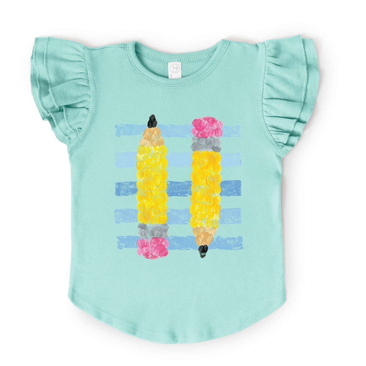 Pencil Stripes - Girl's Flutter Sleeve Graphic T-Shirt