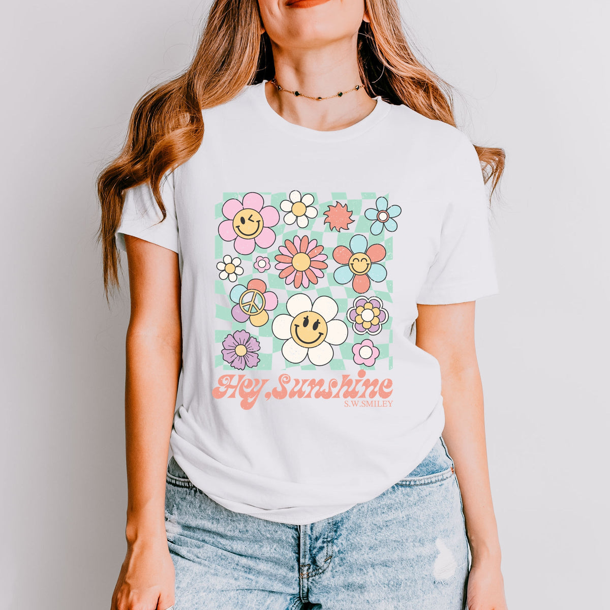 S.W.Smiley Hey Sunshine Flowers - Womens Short Sleeve Tee